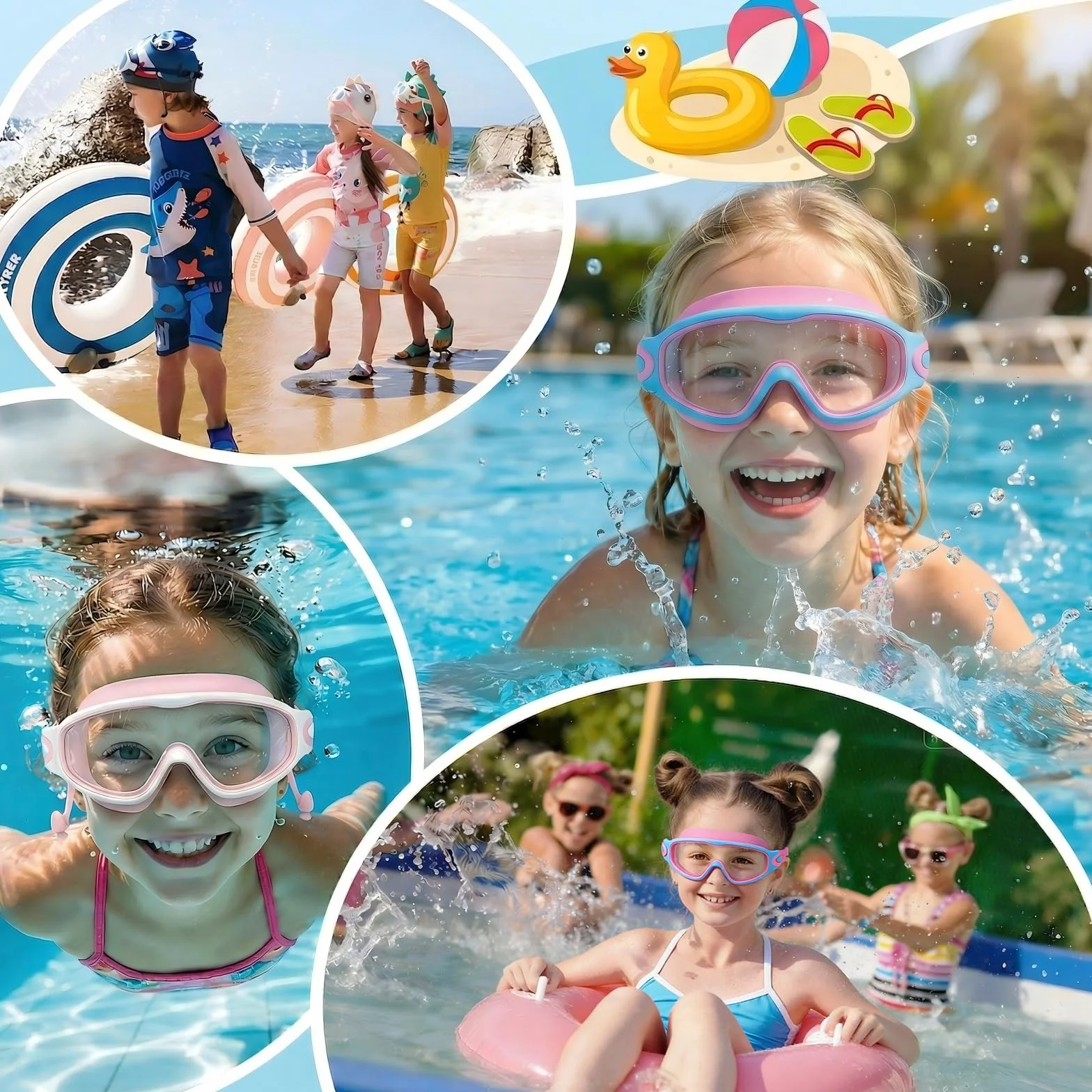 SHINER Gafas natación niño 3-15 años antivaho impermeables máscara buceo panorámica 180° piscina niños