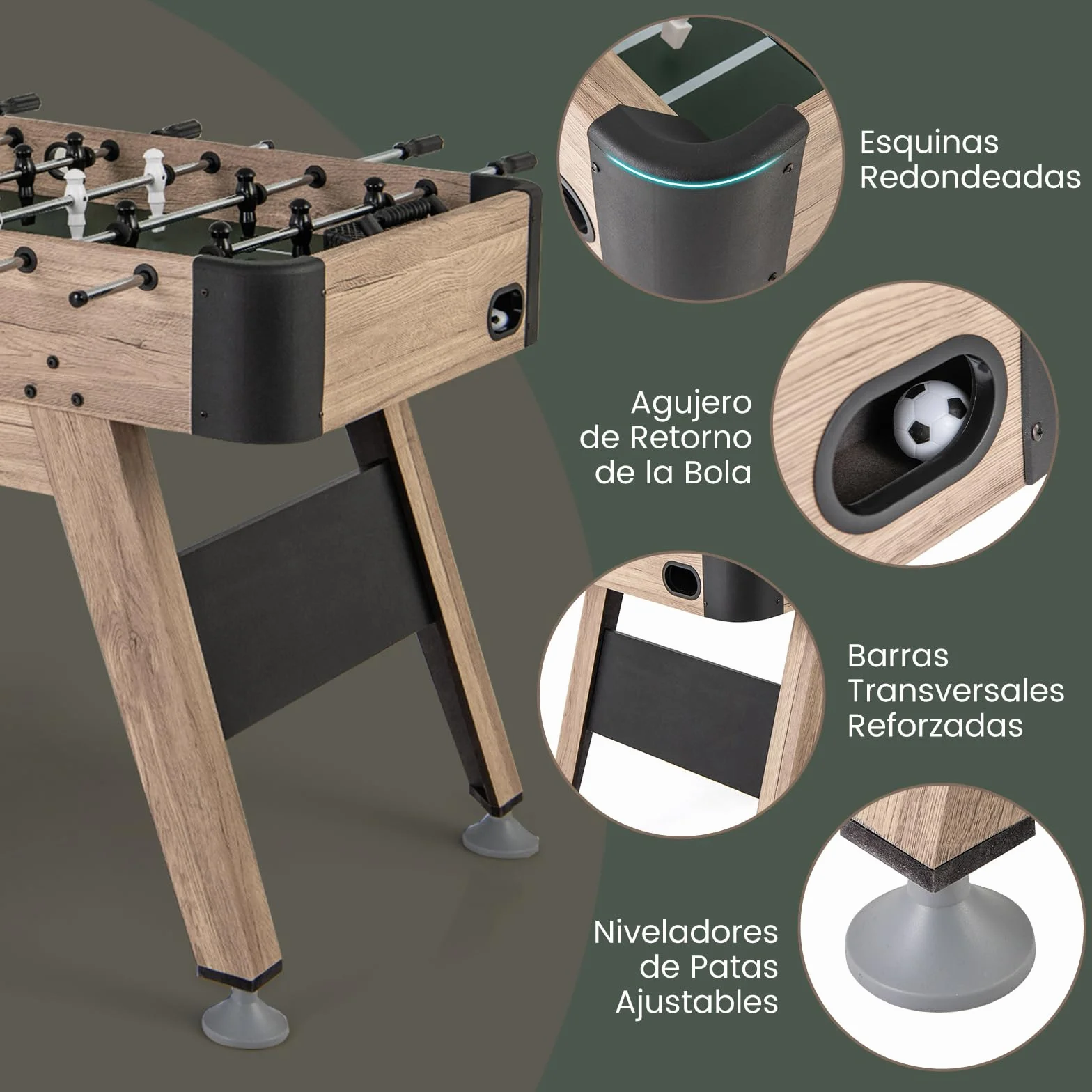COSTWAY Futbolín de Madera, Mesa de Juego de Fútbol de Arcade con 2 Pelotas y 26 Jugadores, 2 Marcadores de Cuentas, Niveladores de Patas Ajustables para Niños y Adultos, para Sala de Juegos, Fiestas