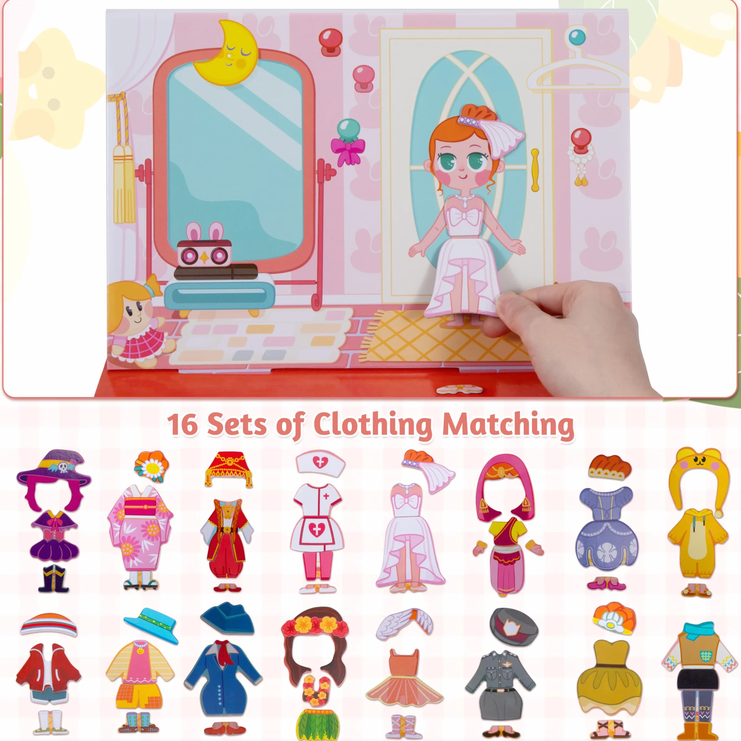Magneticos Dress Up Juegos con Caja Madera para Niños 3+ Años, Puzzle Book Niñas, Juguetes Vestir Educativo Aprendizaje Motricidad Fina e Imaginación