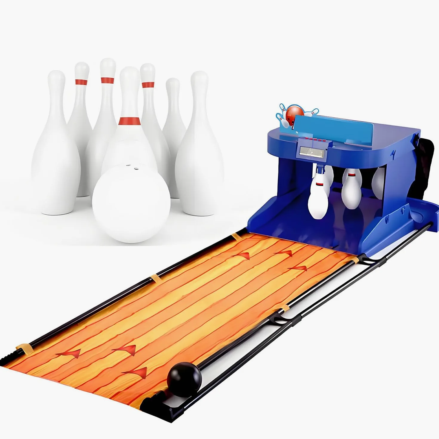 Juego de Bolos electrónico para niños, máquina de Bolos eléctrica 3.5m/11.5ft | con reinicio automático, iluminación y efectos de sonido de simulación, juego familiar plegable para interiores