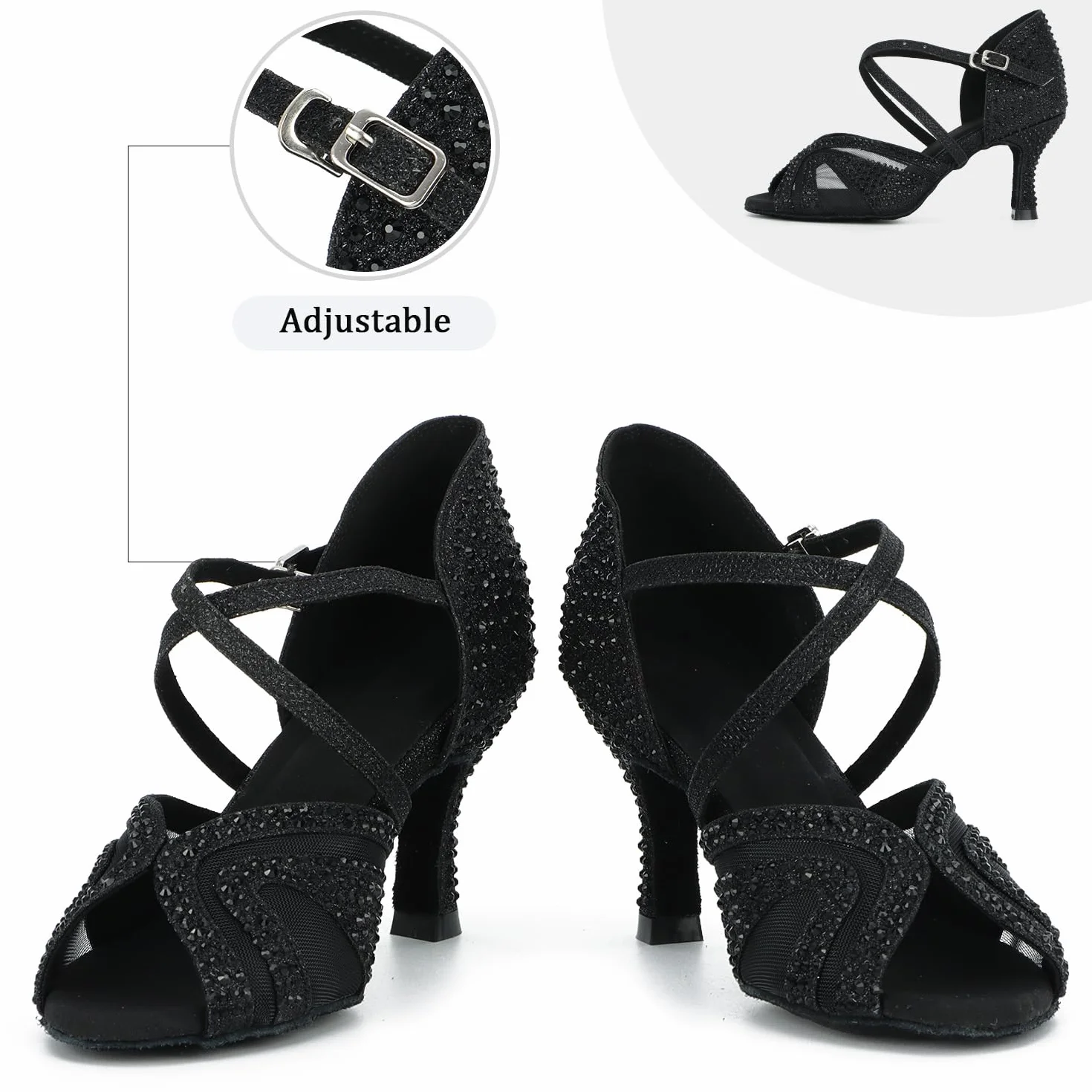 Zapatos de Baile Latino para Mujer Salsa Tango Bachata Vals con Pedrería Suela Blanda