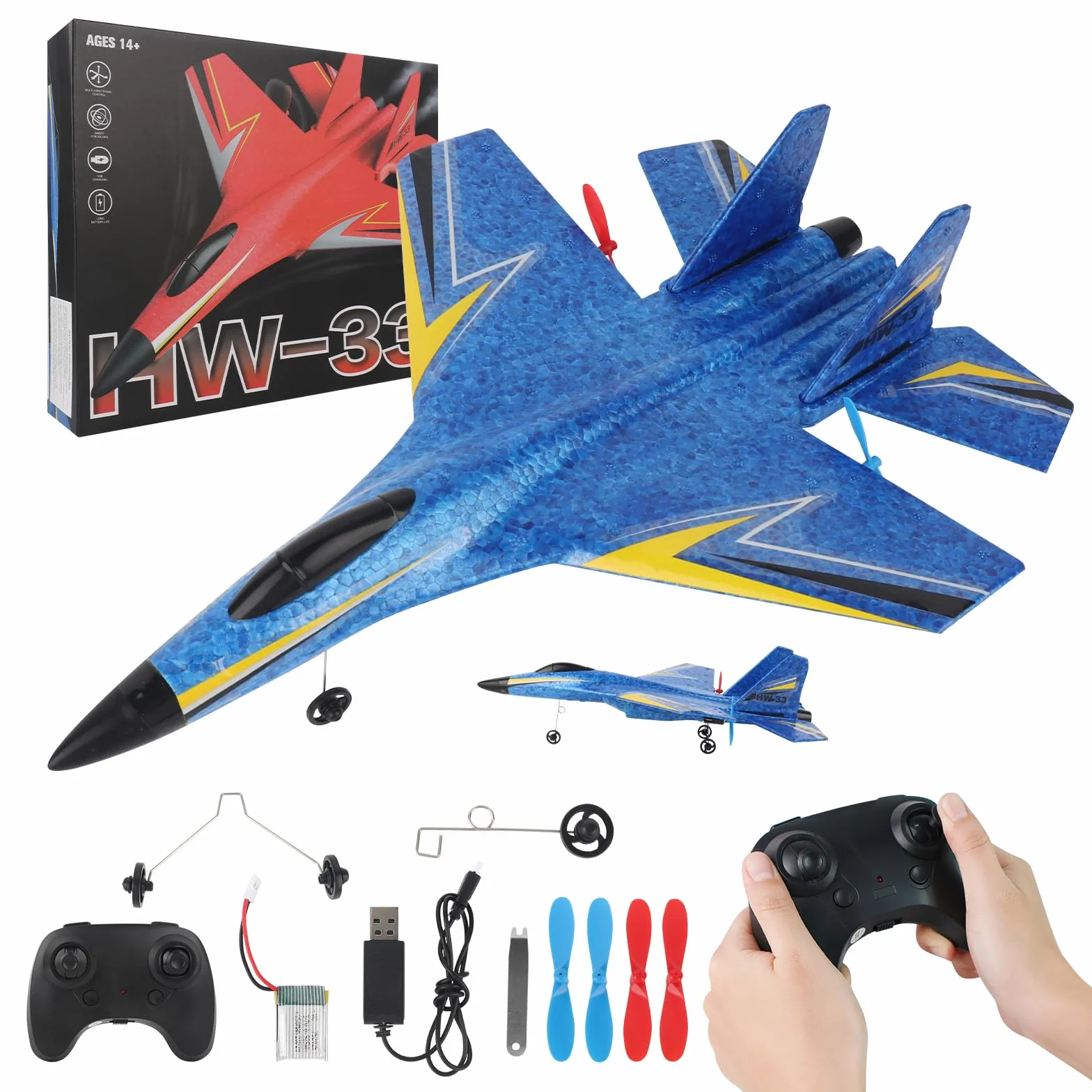 LUFEIS Avión de Control Remoto, Avión RC, Avións Teledirigido, Avións F-22 RC, 2,4 GHz 3 Canales, Avione Teledirigido para Adultos y Niños con Mando a Distancia (Azul)