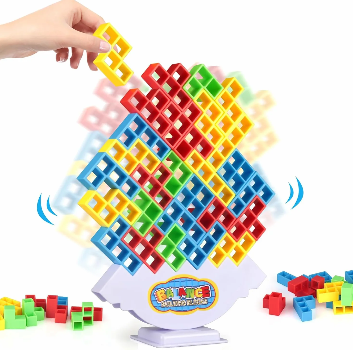 Tetra Tower Juego, Juego de Juguete Tetris Balance, Juegos de Mesa apilables de Equilibrio Tetra Tower, Bloques de construcción, Juguetes de Rompecabezas，Apto para niños y Adultos. (64PCS)