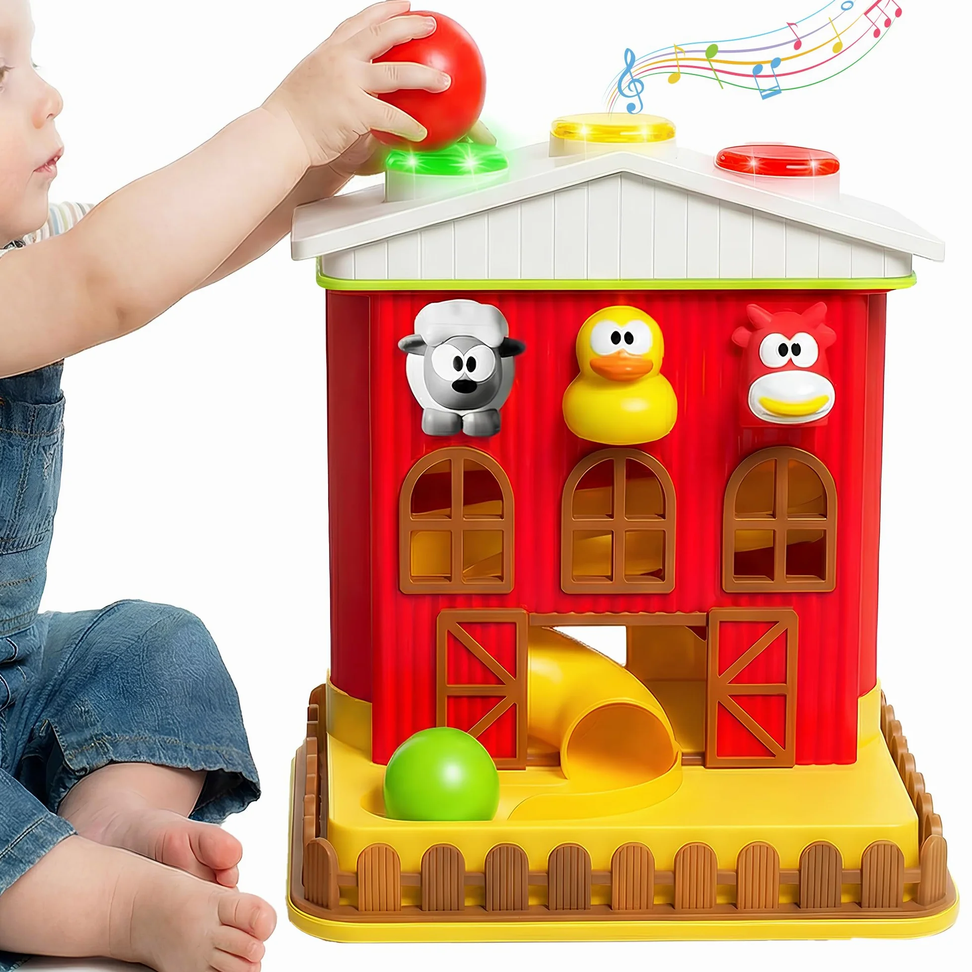 Farm 'n Play Pound A Ball Barn House, juguete de aprendizaje divertido interactivo para bebés y niños pequeños de 6 meses, juguetes Montessori para niños y niñas de 1 a 2 años