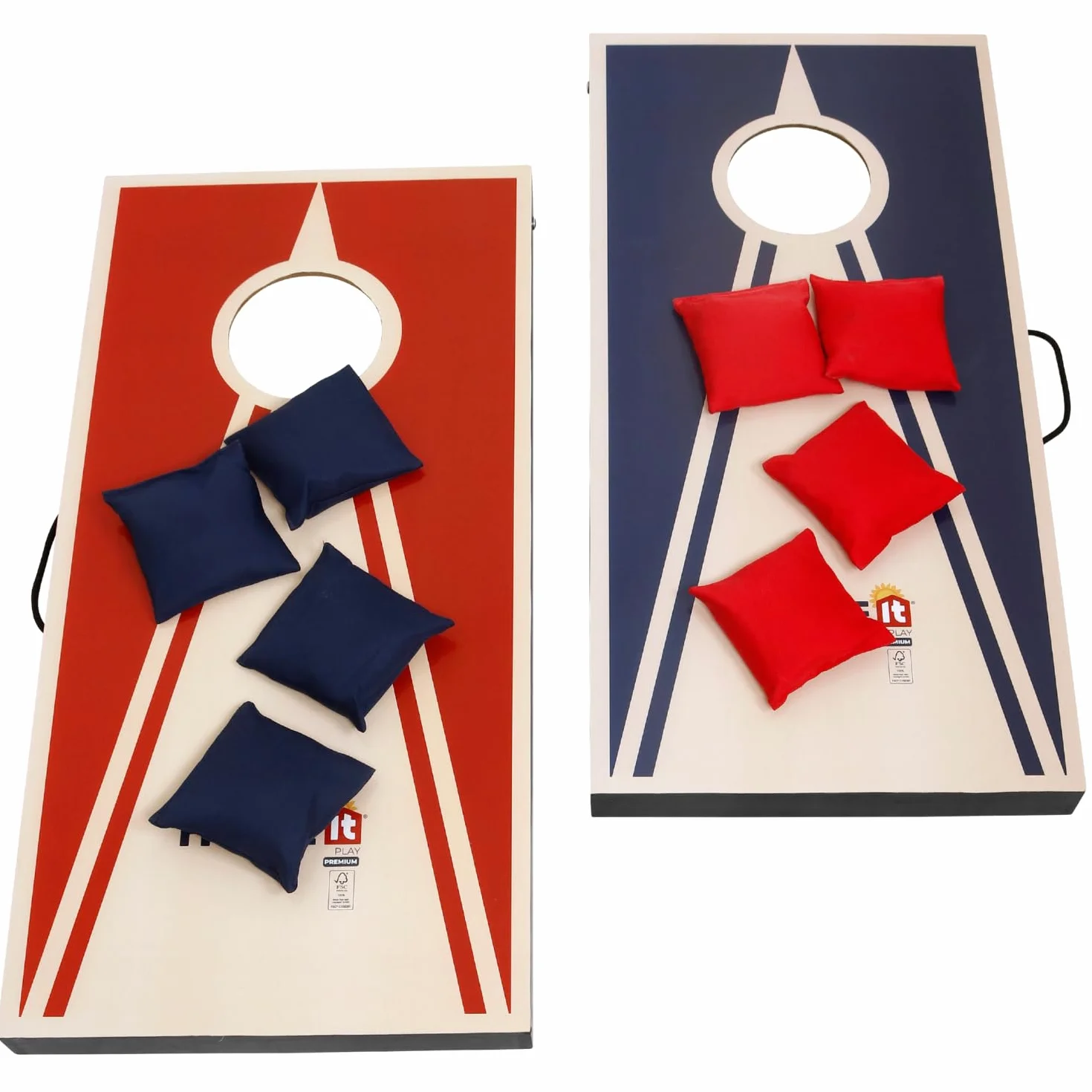 HOME It Play - Juego de Cornhole con Bolsas de Lanzamiento - 2 Tablas + 8 Bolsas - Juego de Exterior Compacto con Asas - Ideal para jardín y Playa Camping