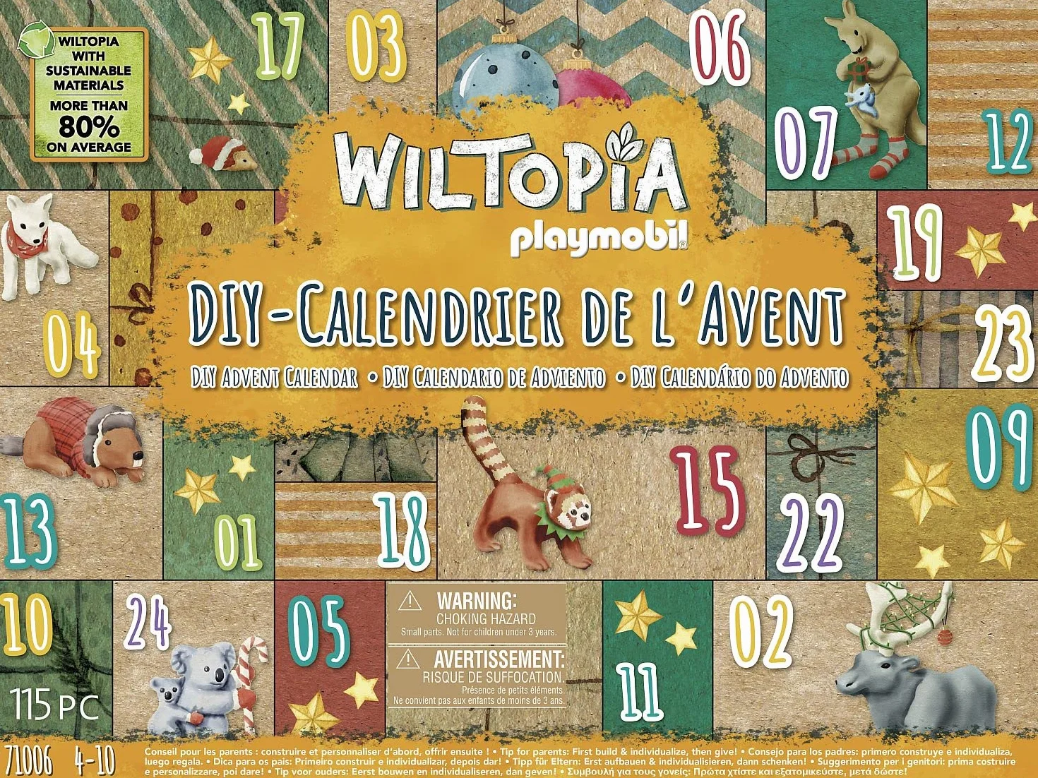 PLAYMOBIL Wiltopia 71006 DIY Calendario de Adviento para niños, Viaje de animales alrededor del mundo, Incluye 23 figuras de animales de todo el mundo, Juguete sostenible para niños a partir de 4 años