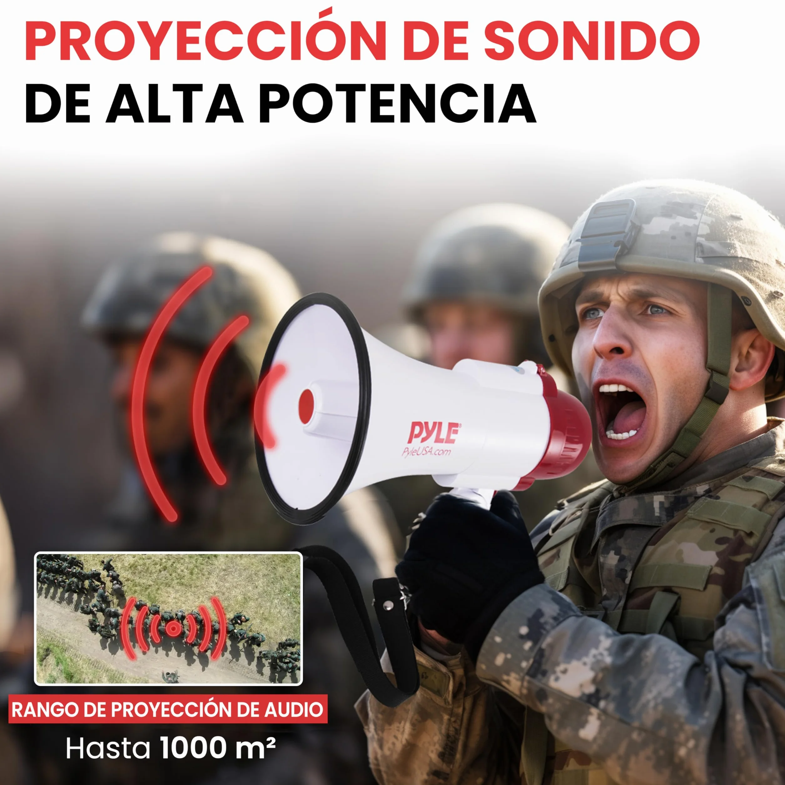 Pyle Megafono Portatil Altavoz Sirena 30V Microfono Sonido PA Mango Plegable