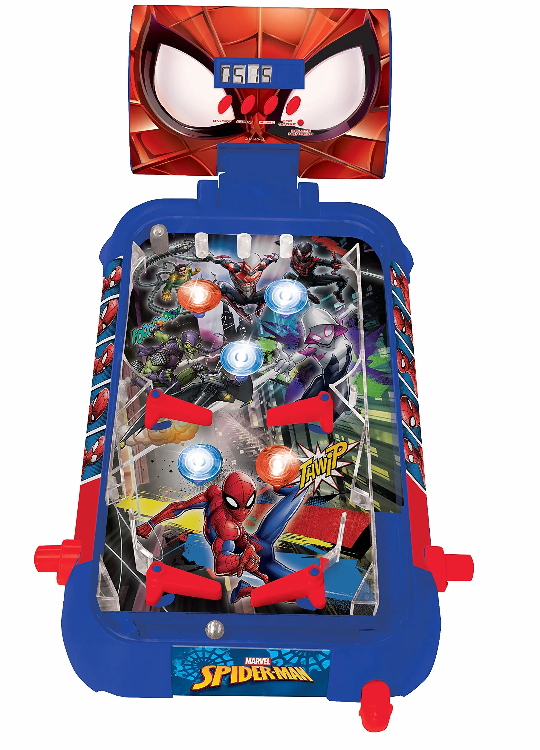 LEXIBOOK, Spider-Man, Pinball electrónico de Mesa, Juego de acción y Reflejos para niños y familias, Pantalla LCD, Efectos de luz y Sonido, Azul/Rojo, JG610SP