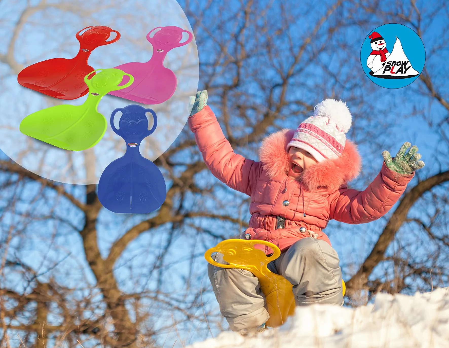 Jamara 460376 - Snow Play Trineo Oso Fucsia – Empuñaduras en Forma de Oso de fácil Agarre, Peso Ligero