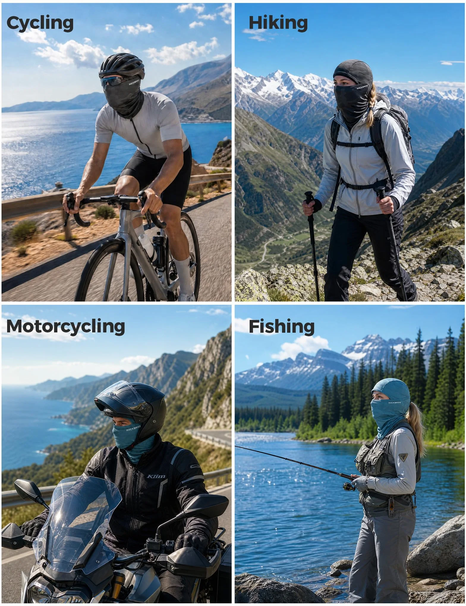 ROCKBROS Pasamontañas moto transpirable protección UV esquí ciclismo deportes aire libre