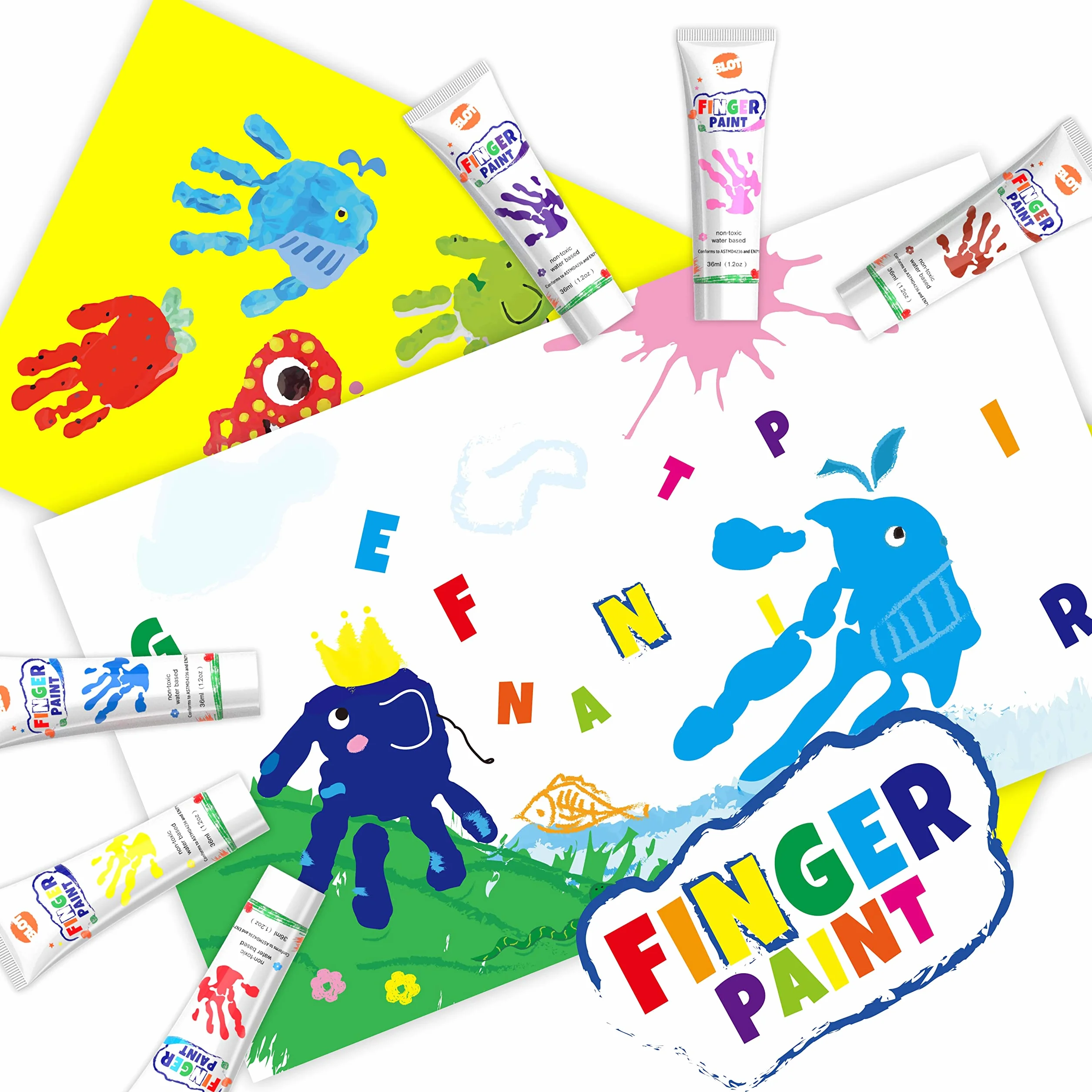 BLOT Pintura de Dedos para Niños 10 Colores Lavable Juego de Pintura para Dedos No Tóxicas Kits de Pintura para Niños Infantes Escuela Jardín Aprendizaje Temprano