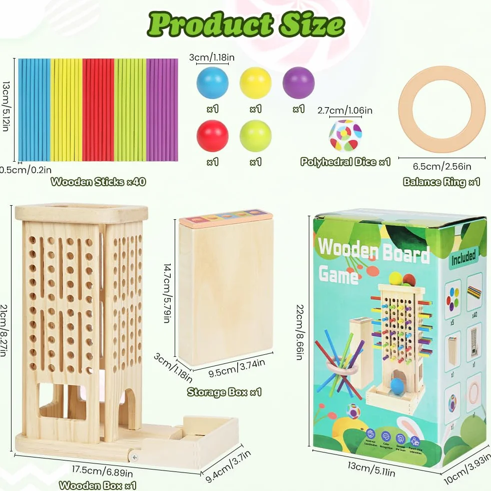 Ainiv Juegos de Mesa Montessori, 3 in 1 Juguetes Educativos Niños con 40 Palitos Colores y 1 Dados, Juegos Divertidos para La Familia, Juguete Motricidad Fina para Niños 3, 4, 5, 6 Años