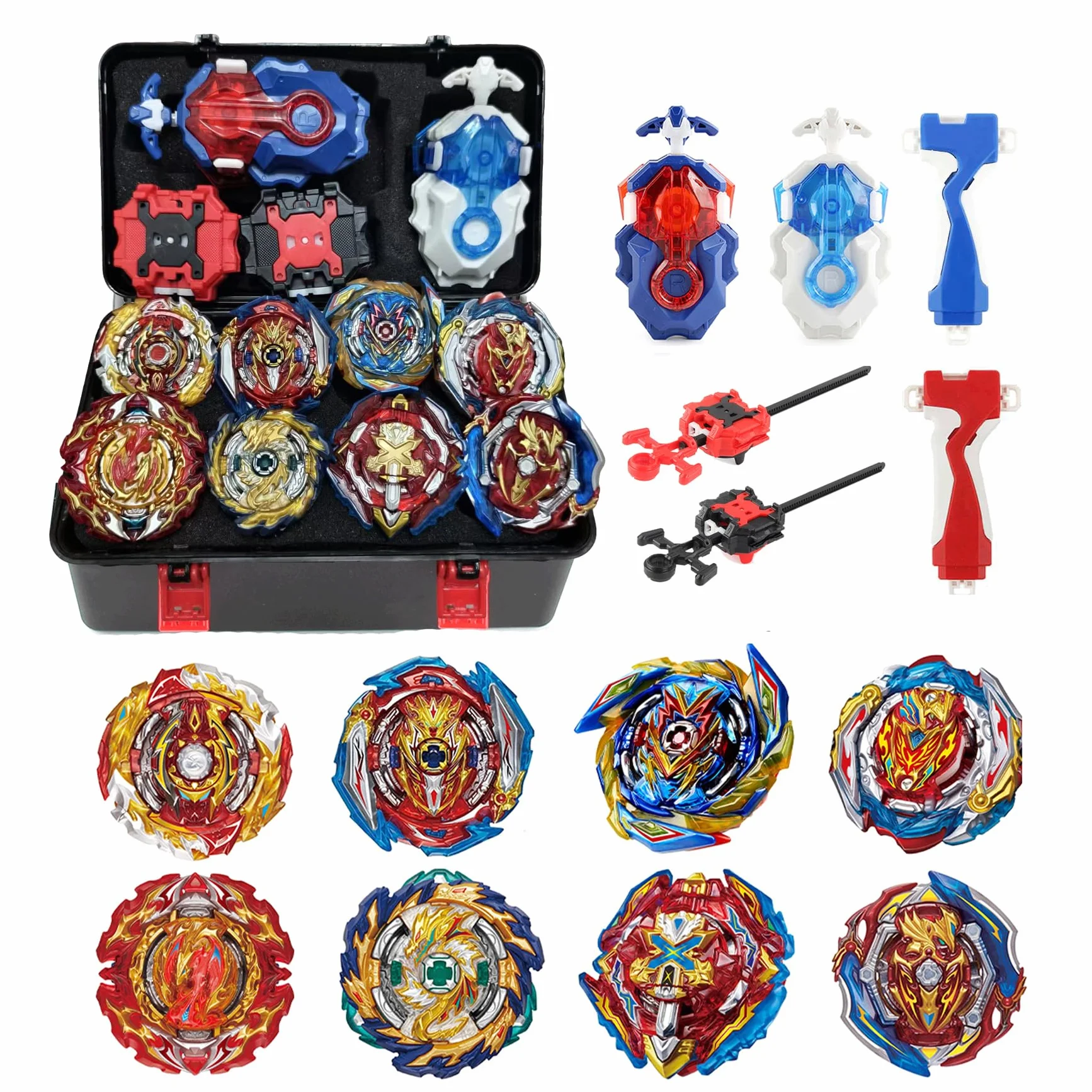8 in 1 Peonzas de Batalla Gyros Set, 4D Combat Gyros Battle with Launcher Gyros, Incl 4 Pieces Gyros Launcher Set, AA