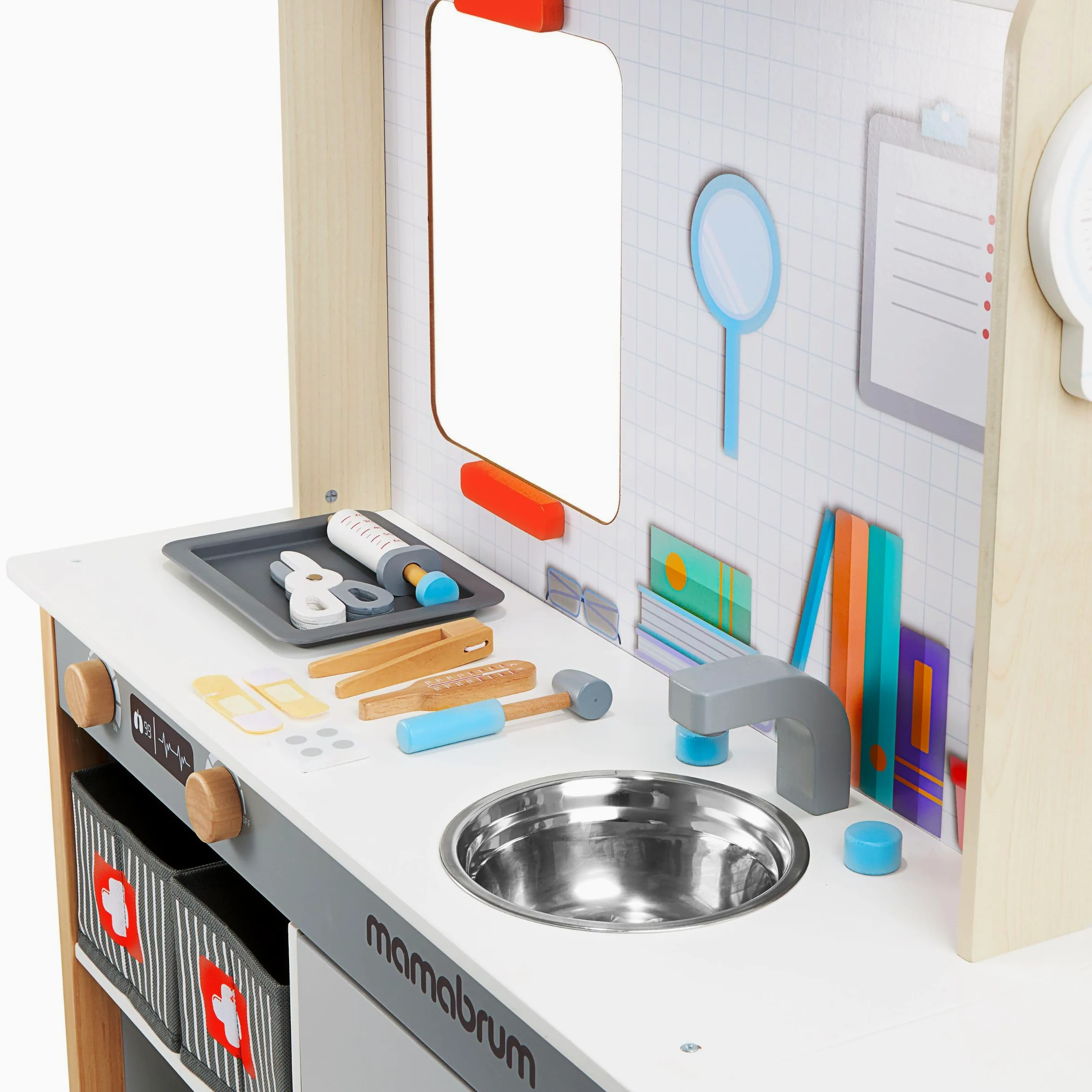 mamabrum Banco Trabajo Madera para Niños - Mesa Herramientas XXL con 74 Piezas, Taladro Eléctrico y Sierra Circular - Altura Ajustable 97-103cm - A Partir de 2 Años