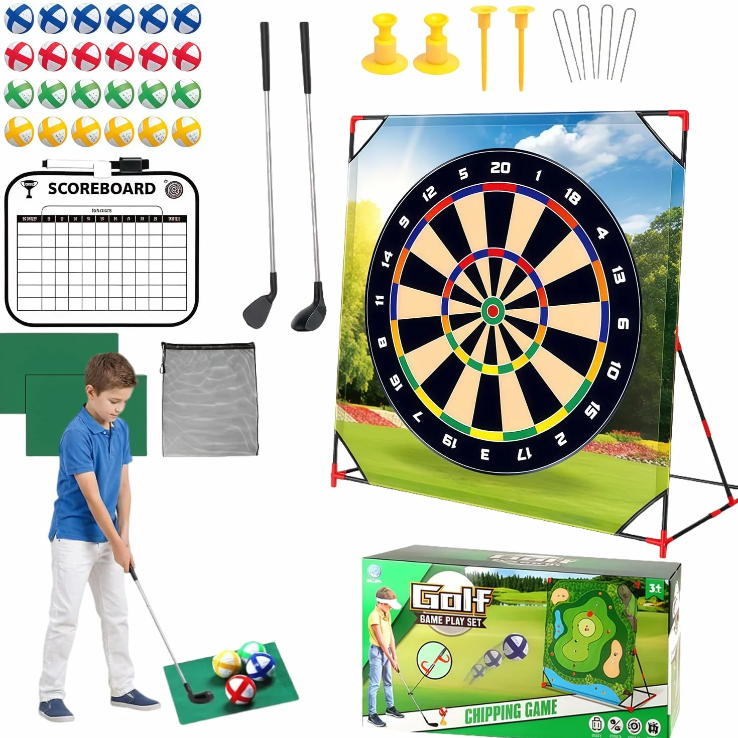 Juego de minigolf, juguetes de golf para niños y adultos, mini maletín de golf, juego de chipping, juego de entrenamiento de golf con 2 palos de golf y 24 pelotas, juego de golf para casa, interior y