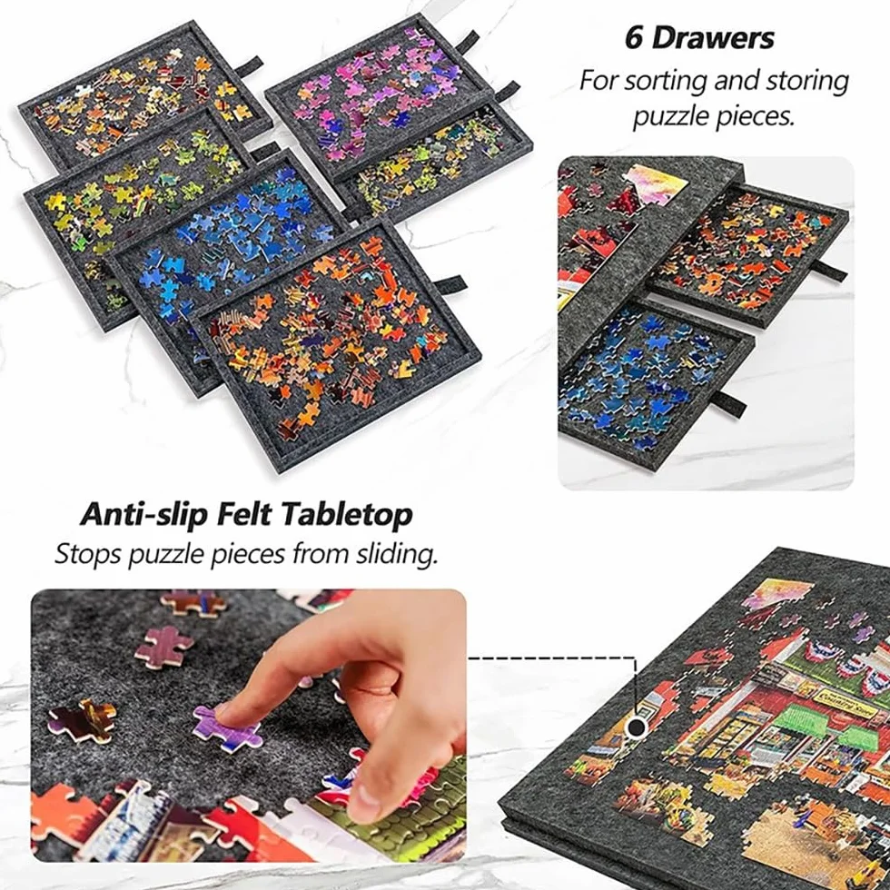Mesa para Puzzle,Mesa de Rompecabezas 2 en 1 inclinable,Equipada con 6 cajones y bandejas - Puede Contener 1000 Piezas de Rompecabezas,Tablero de Rompecabezas de Fieltro Ligero,para Juegos,Regalo