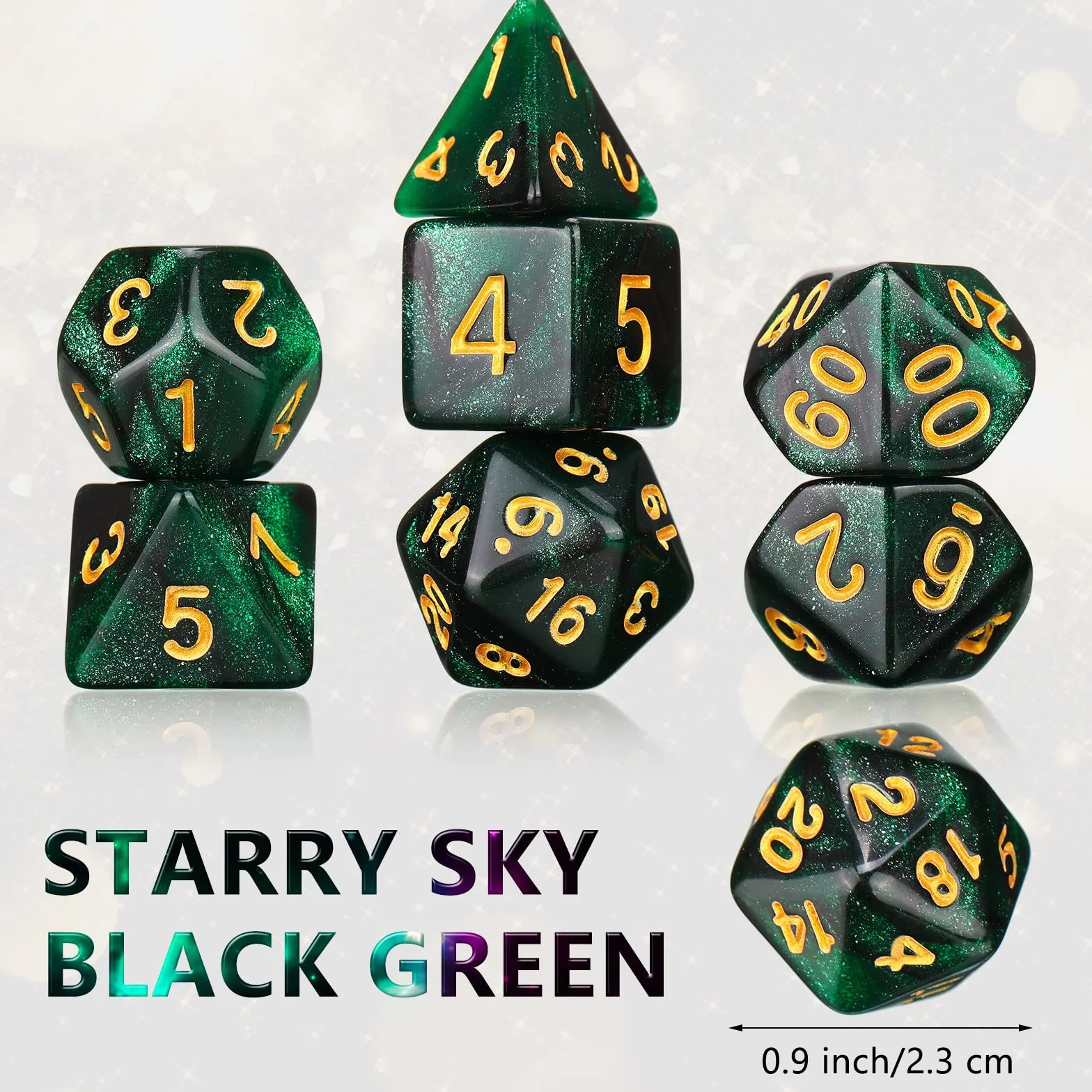 Set de 7 Dados Poliédricos DND con Bolsa Negra para Calabozos y Dragones de Juegos de rol RPG (Nebulosa Verde Negra)