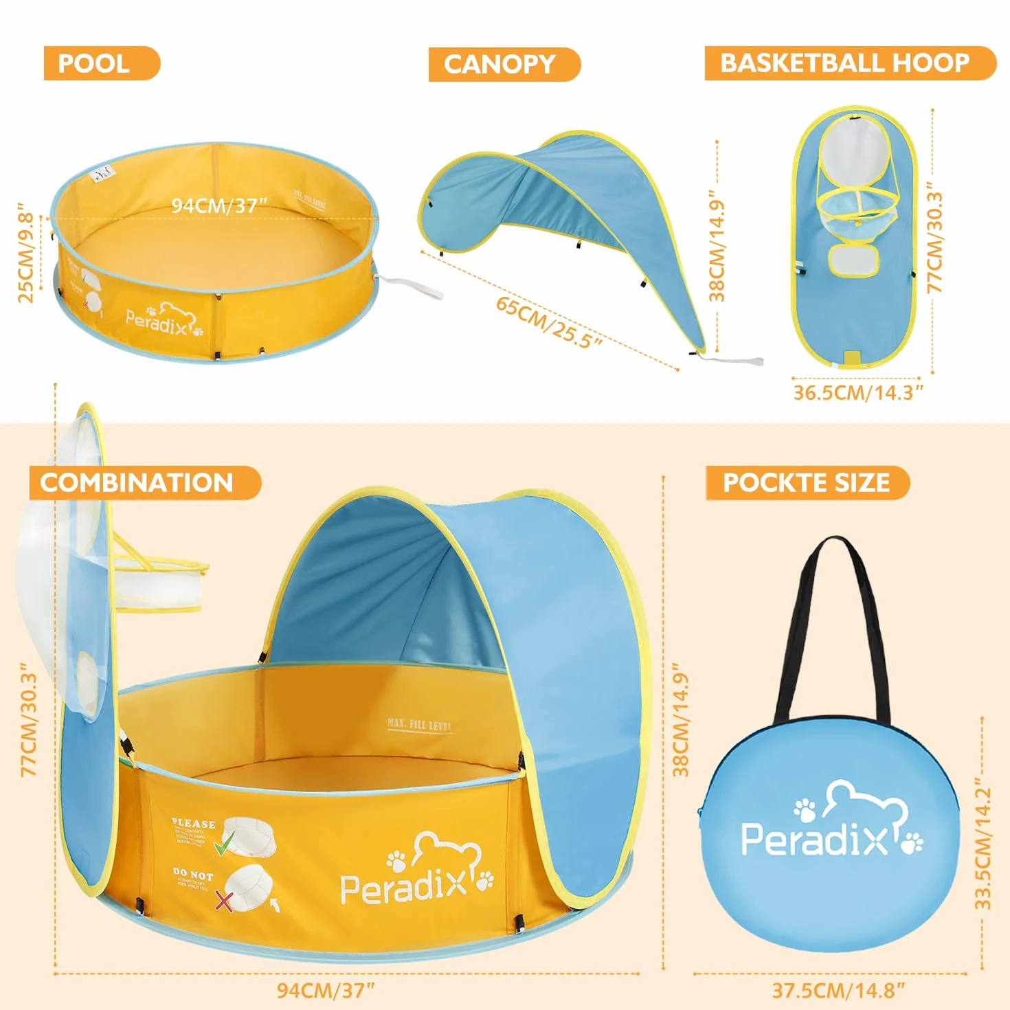 Peradix Tienda de Playa para Bebés Portátil con Techo, Protección Solar UV 50, Carpa Plegable (Azul)