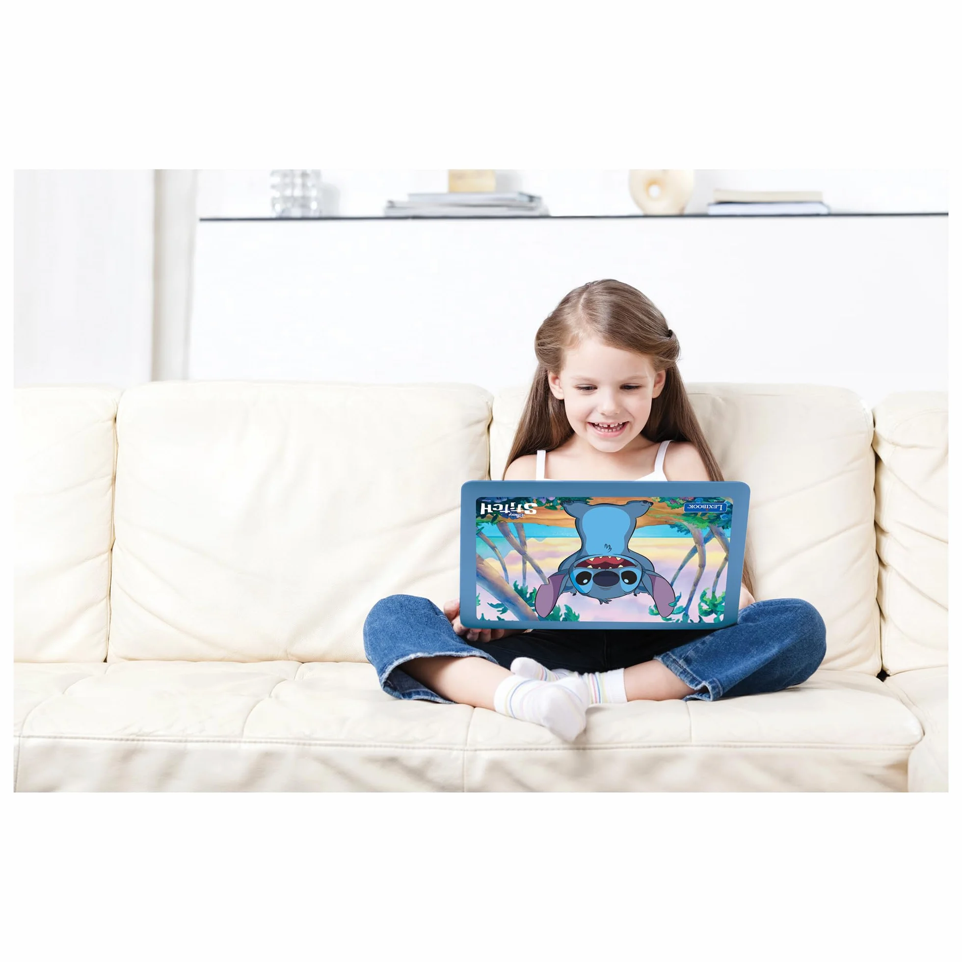 Lexibook, Disney Stitch, Ordenador Educativo bilingüe en inglés/español, 124 Actividades de lenguaje, Escritura, matemáticas, lógica, música y Juegos, para niños y niñas, JC598Di2