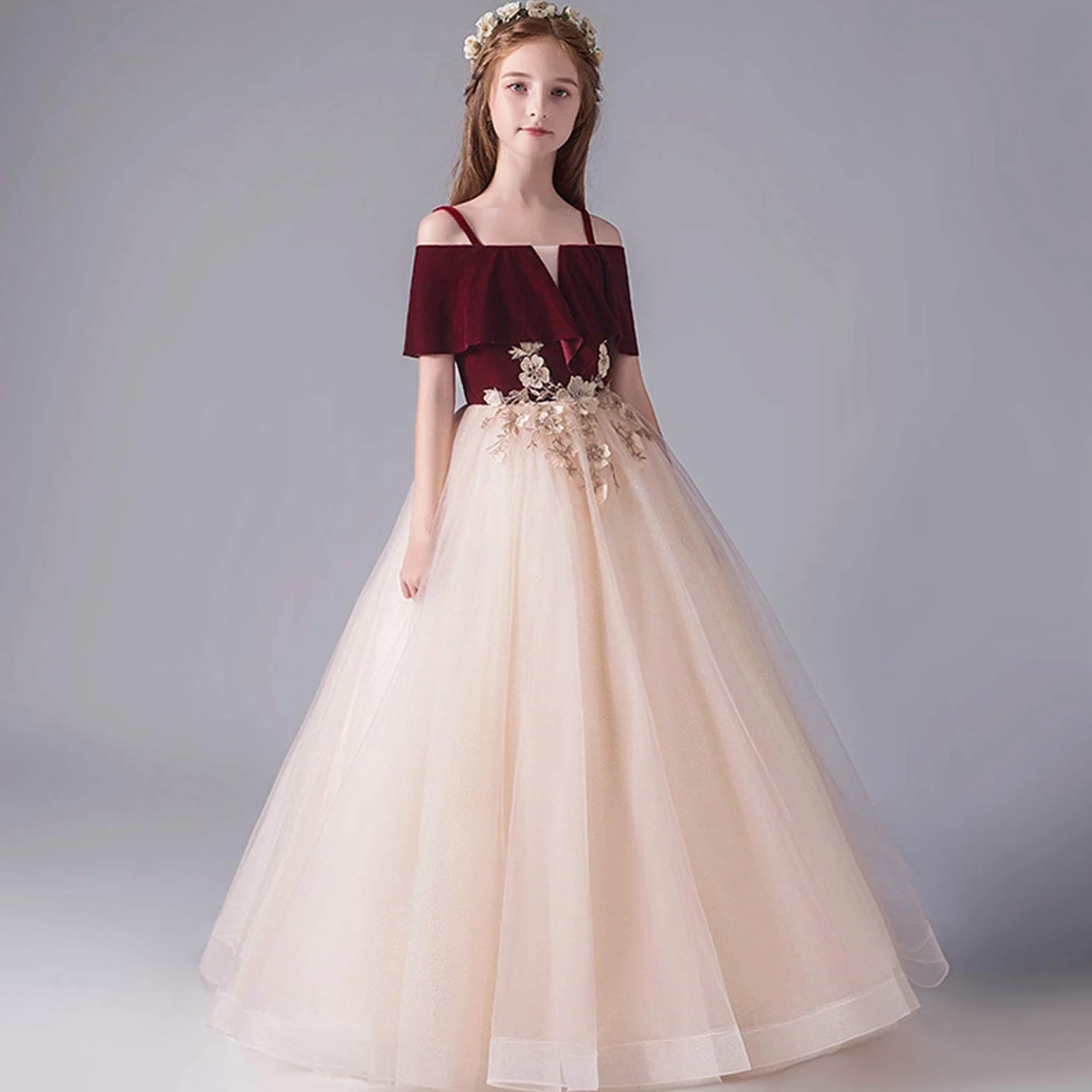 Vestidos para niñas Disfraces Vestido de princesa Vestido de novia de cumpleaños Pettiskirt Disfraz de piano Vino rojo Vestido de noche para niños Fiesta de noche para niños (Color: Rojo Tamaño: 150