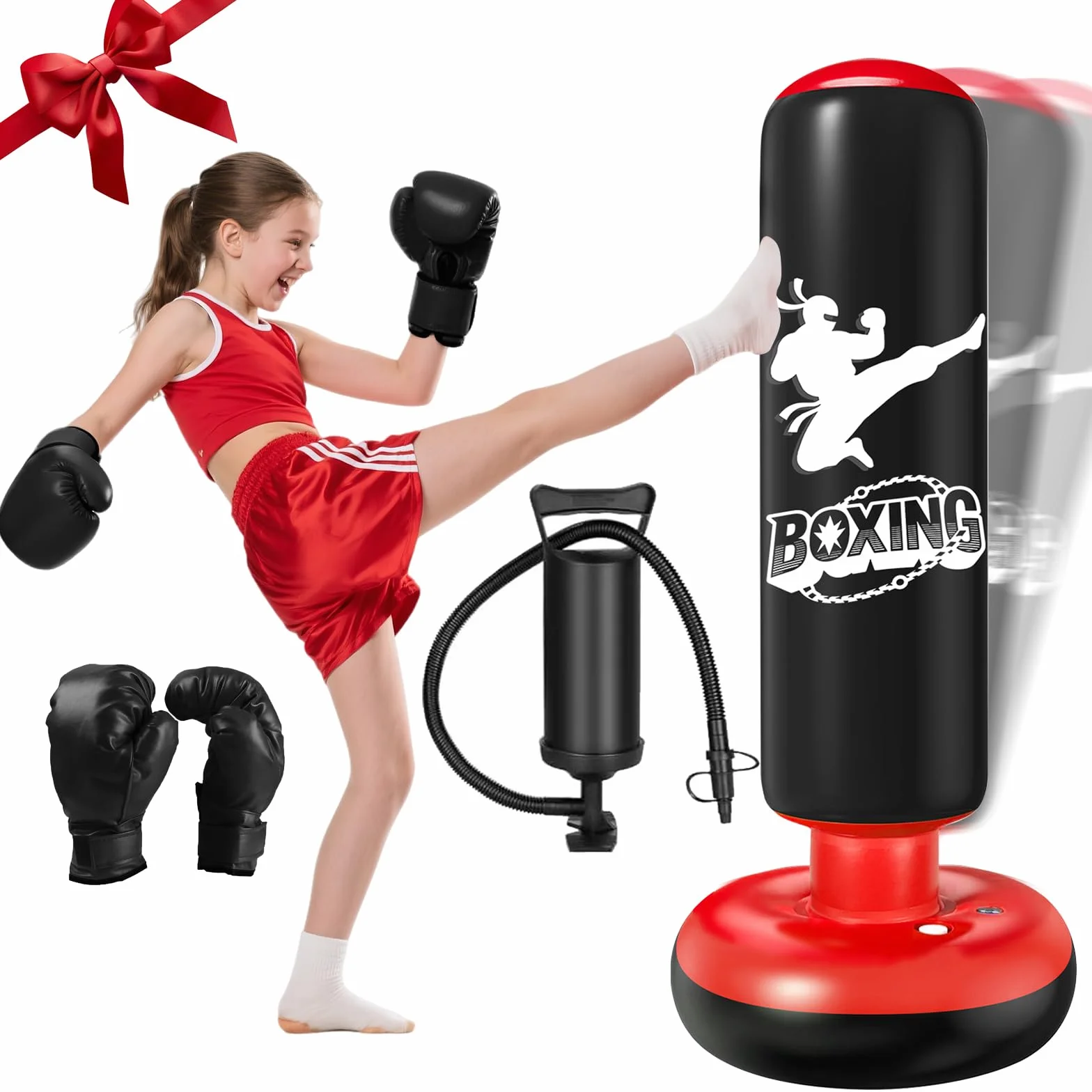 Saco de Boxeo Niños 160cm Bolsa Inflable con Guantes y Bomba para MMA Taekwondo