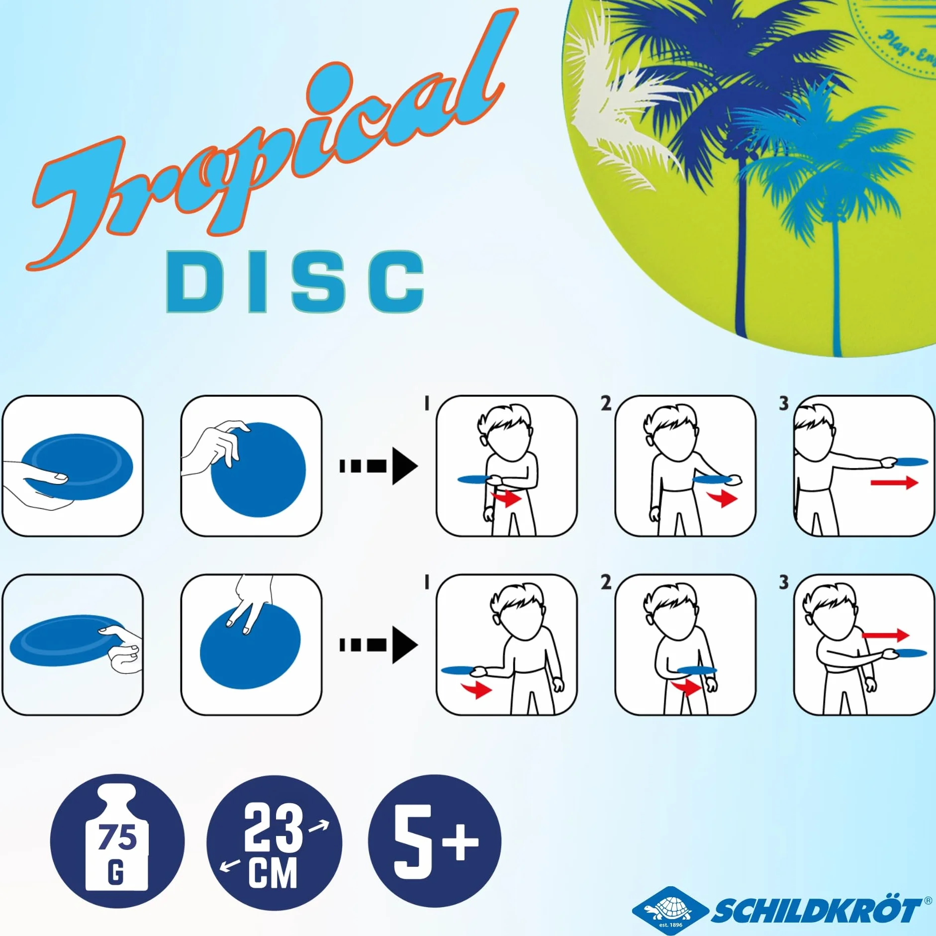 Schildkröt Disco Volador Tropical, Espuma Sólida con Funda de Neopreno, Ø 23cm, Buenas Características de Vuelo, Peso Reducido, Resistente al Agua Salada, 970300