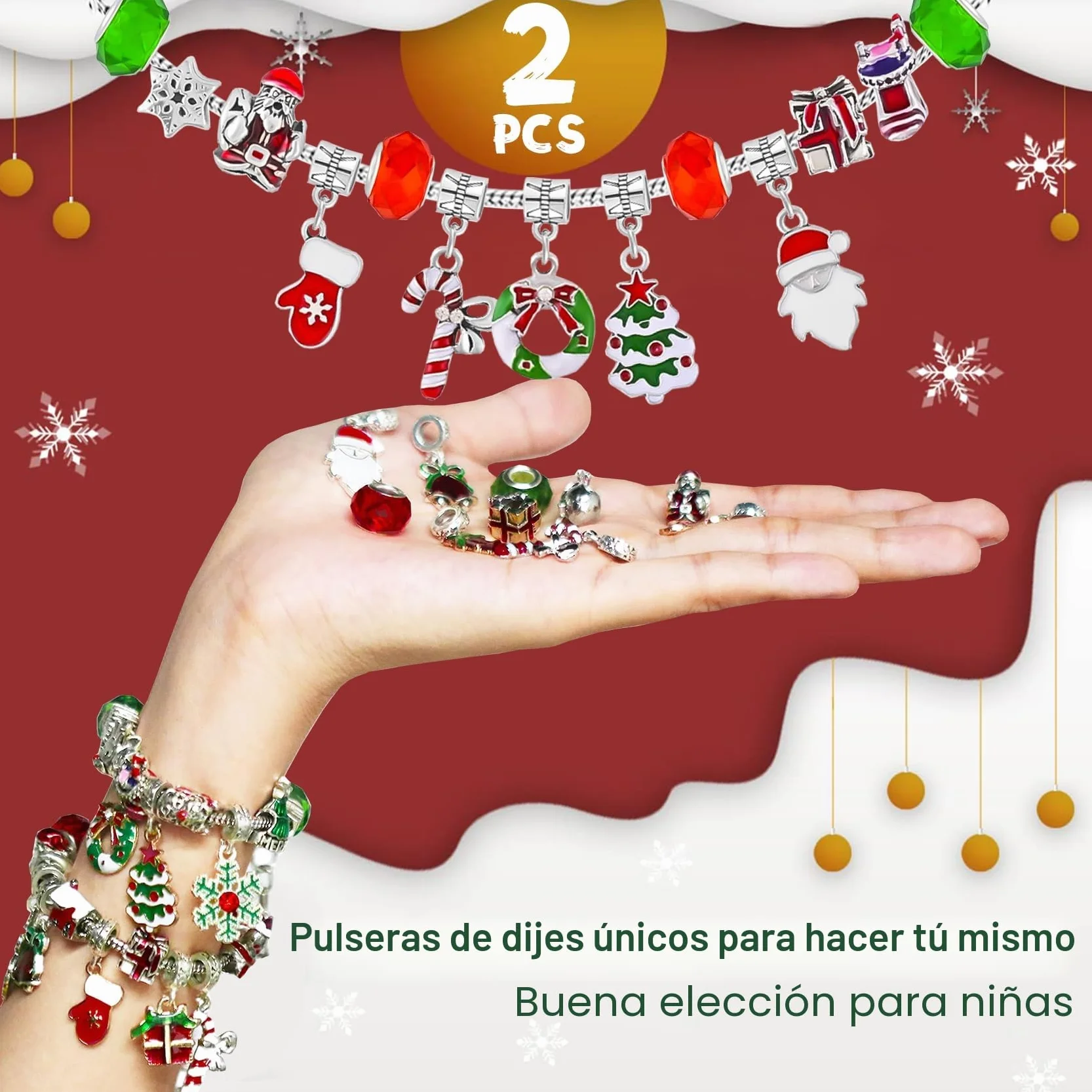 Adwenskalenda 2025 - Calendario de Navidad para niños, joyas para niñas, con 24 manualidades, pulsera, kit de Navidad, calendario de cuenta regresiva para adolescentes, niñas, 6, 7