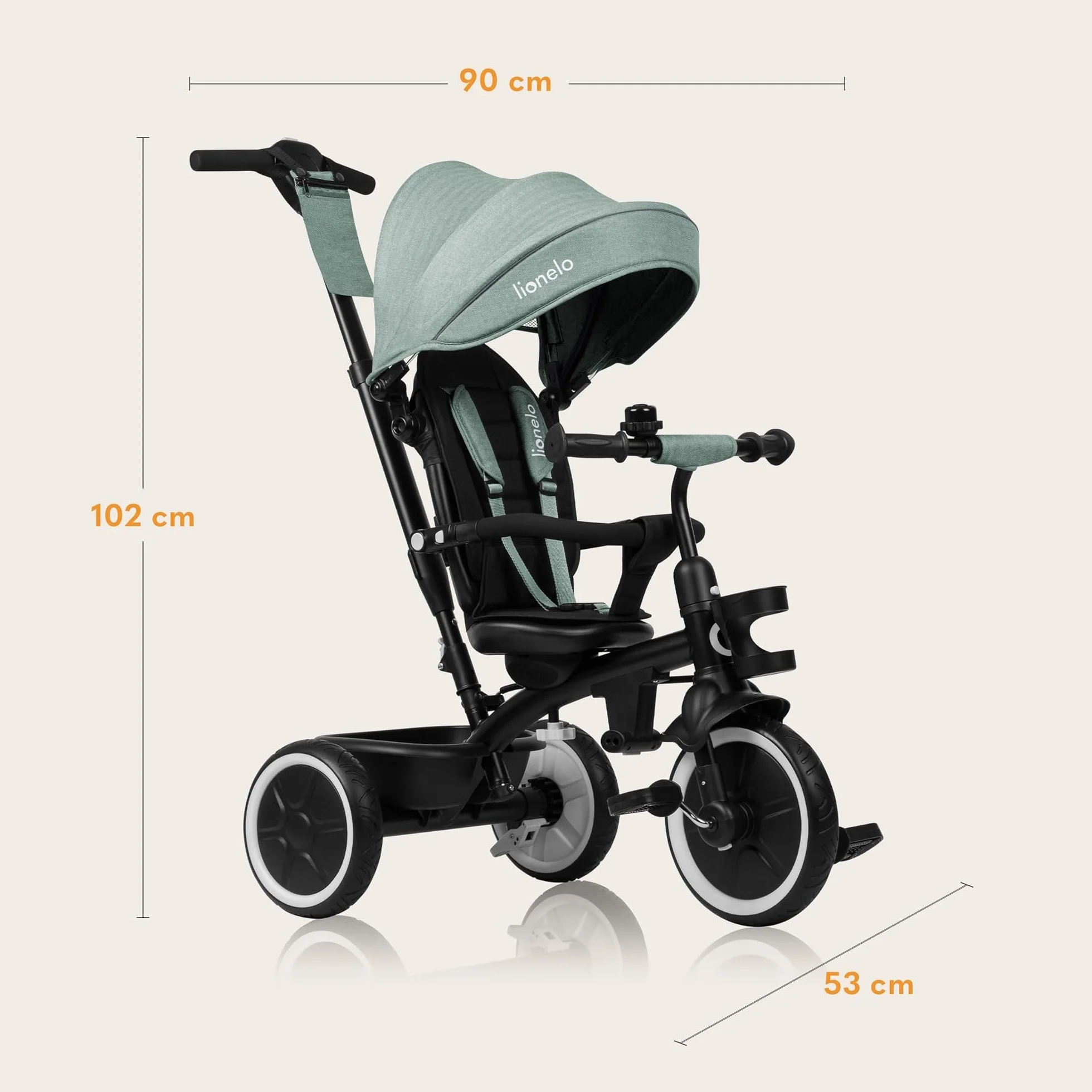 LIONELO Berry Triciclo Multifuncional de Paseo Silla de Paseo de 9 Meses a 5 años a 25 kg Ruedas Grandes de PU, Triciclo Asiento Giratorio 360° Montaje sin Herramientas