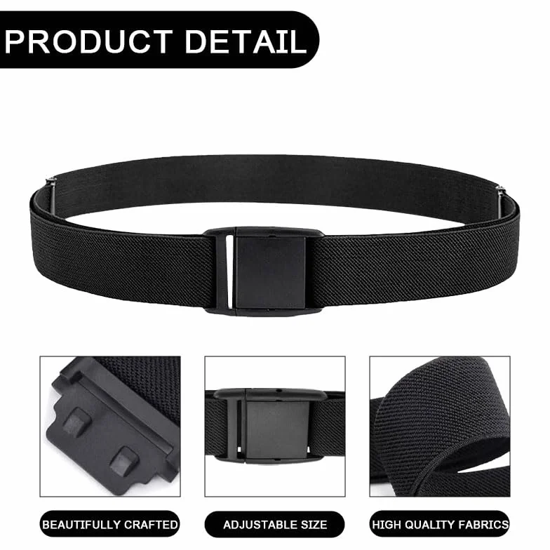 Cinturón de tela universal para niños, ajustable sin metal, negro, talla única