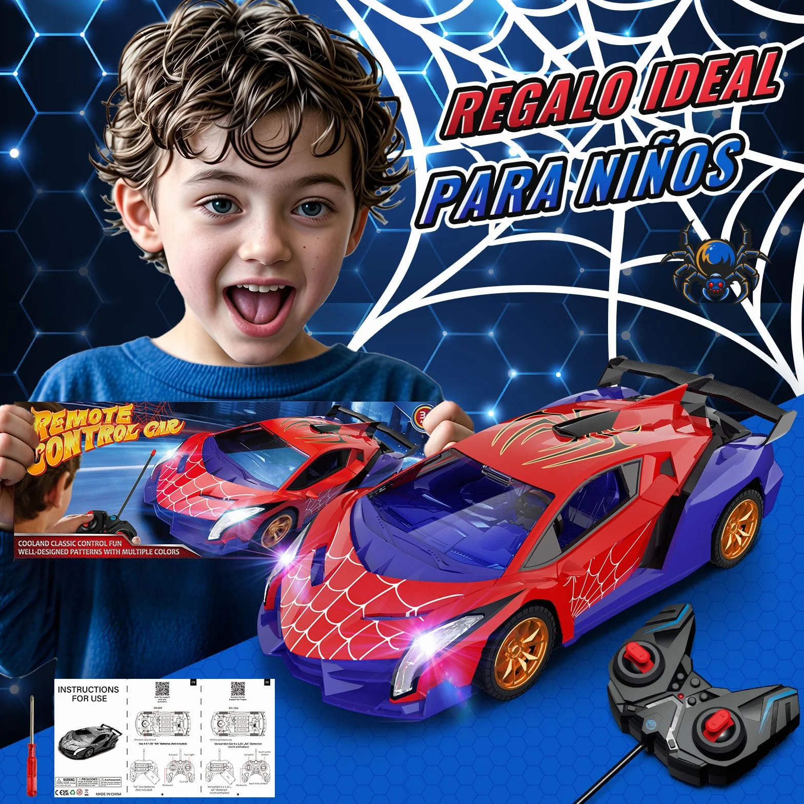 Coche Teledirigido Ojos Araña Luminosos & Diseño Telaraña, Coche Rc Drift Car 1:18, Juguetes Niños 3 4 5 6 7 8 9 10 11 12 Años Regalo para Niño de 3-12 Años Juegos Niños 3-12 Años Cumpleaños Navidad