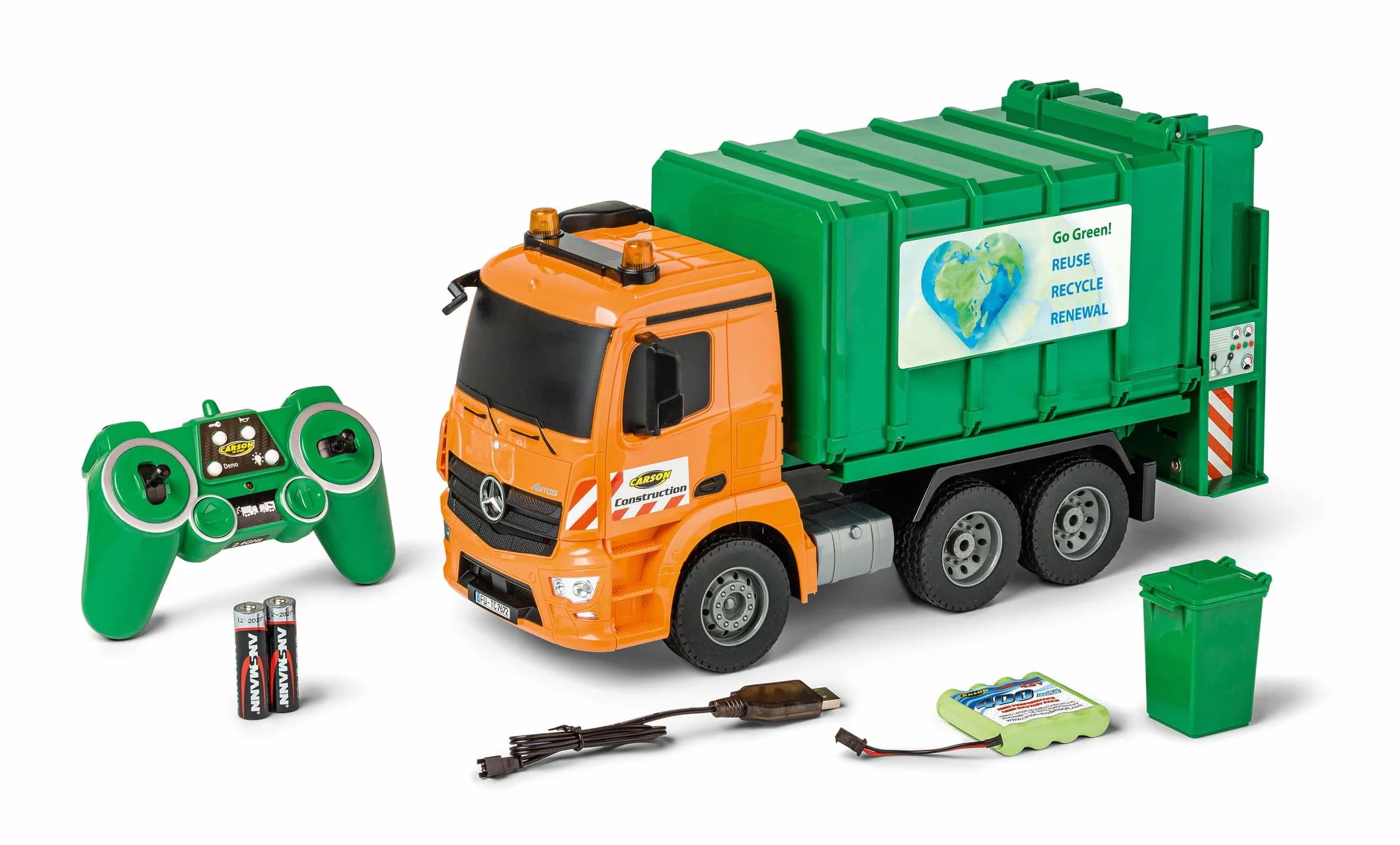 Carson 500907672 1:20 MB Camión de Basura Arocs 100% RTR - 100% Listo para Conducir, camión de Juguete, Coche de Juguete, camión de Basura teledirigido, para niños a Partir de 8 años