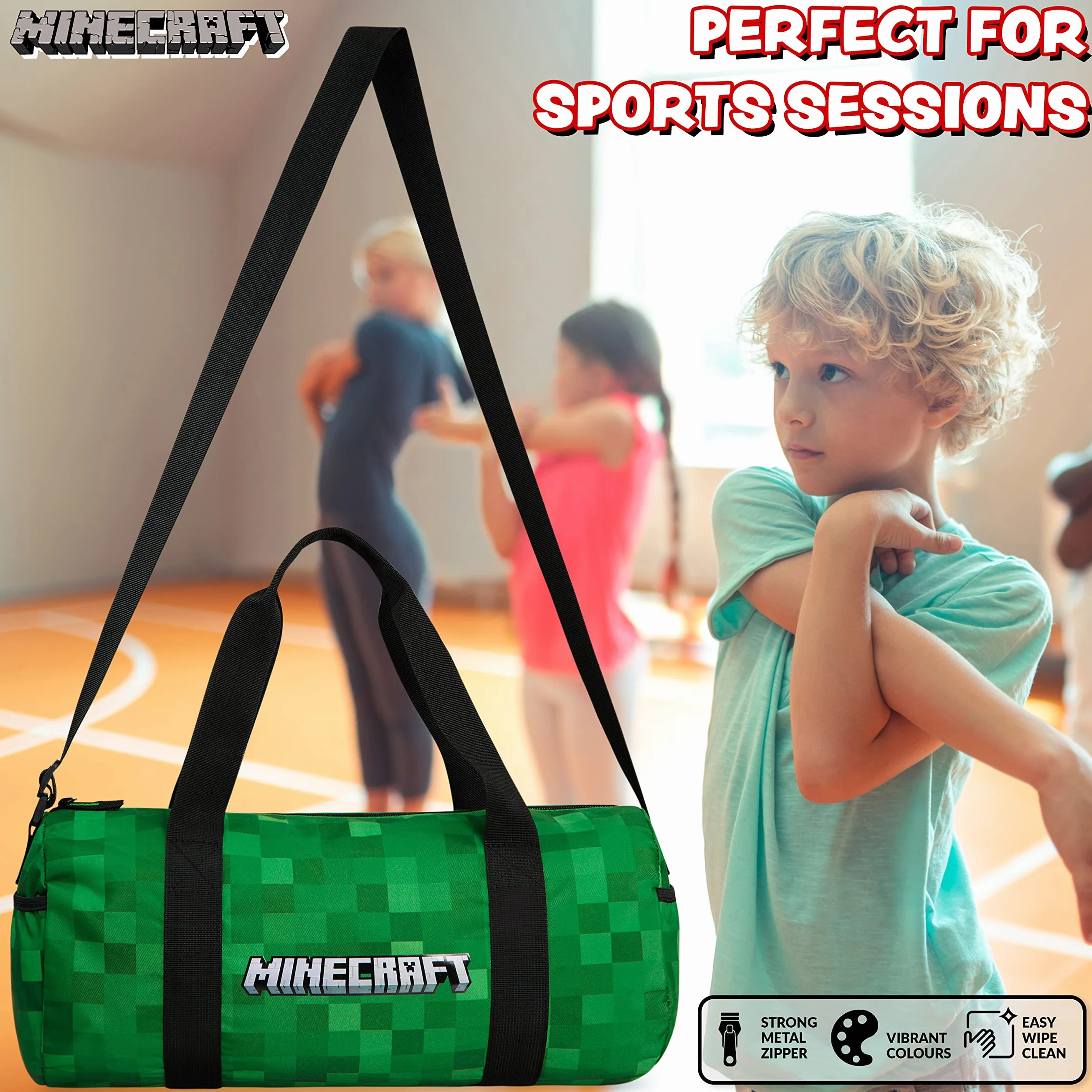 Minecraft Bolsa Deporte Niño Viaje Infantil Piscina Correas Ajustables Gimnasio Regalos 41x18x19cm Verde