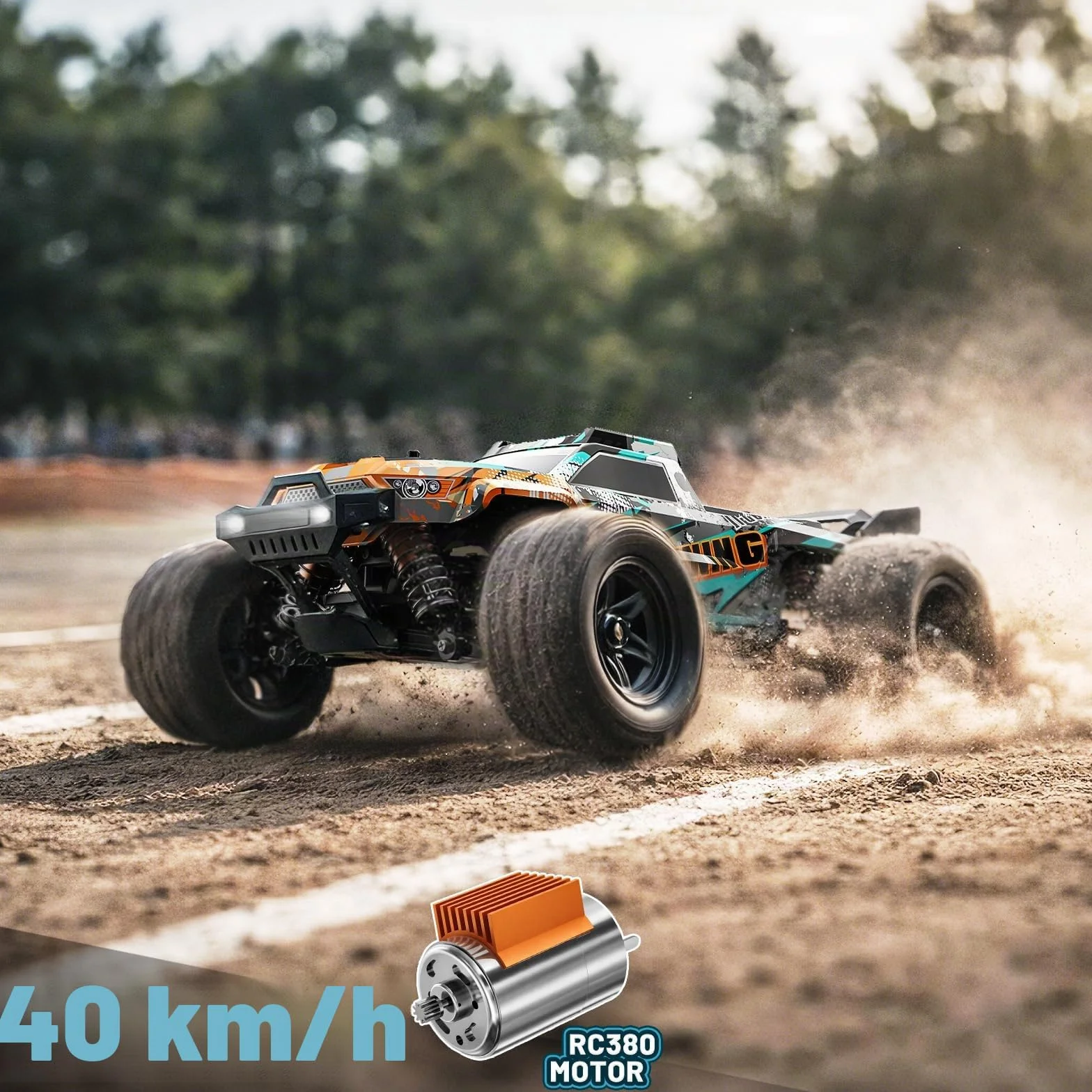 Coche Teledirigido 1:18 4WD 40 km/h Todoterreno 4x4, Coche Radiocontrol con 2 Baterías 7.4V 1300mAh, ESC Impermeable 2.4GHz, Doble Carrocería, Transmisión Metálica para Niños y Adultos