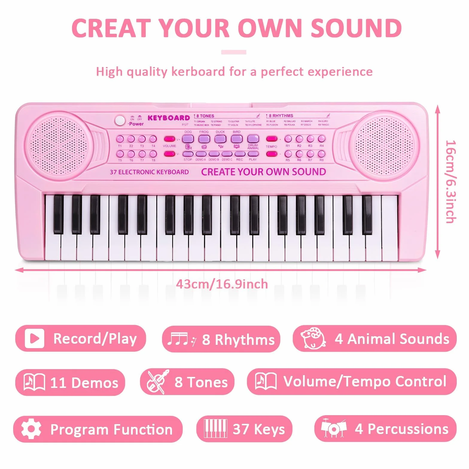 Teclado Piano 37 Teclas, Piano Electrónico Infantil, Teclado de Música Digital Portátil para Niños, Educativa Regalo para Principiant