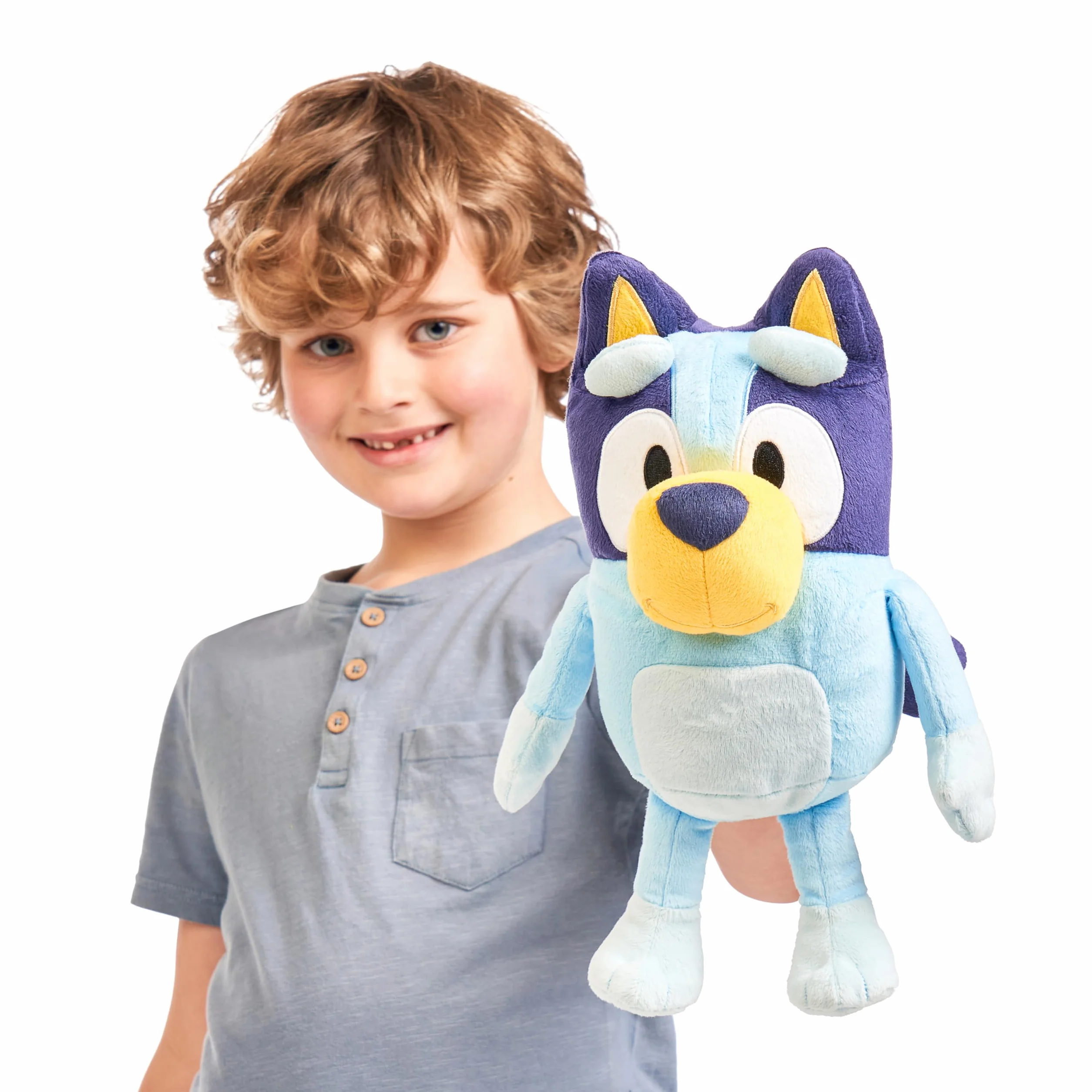 Bluey parlante de 33 cm, Peluche multilingüe parlante con 9 Frases y la canción de la Serie, Habla en 3 Idiomas Diferentes