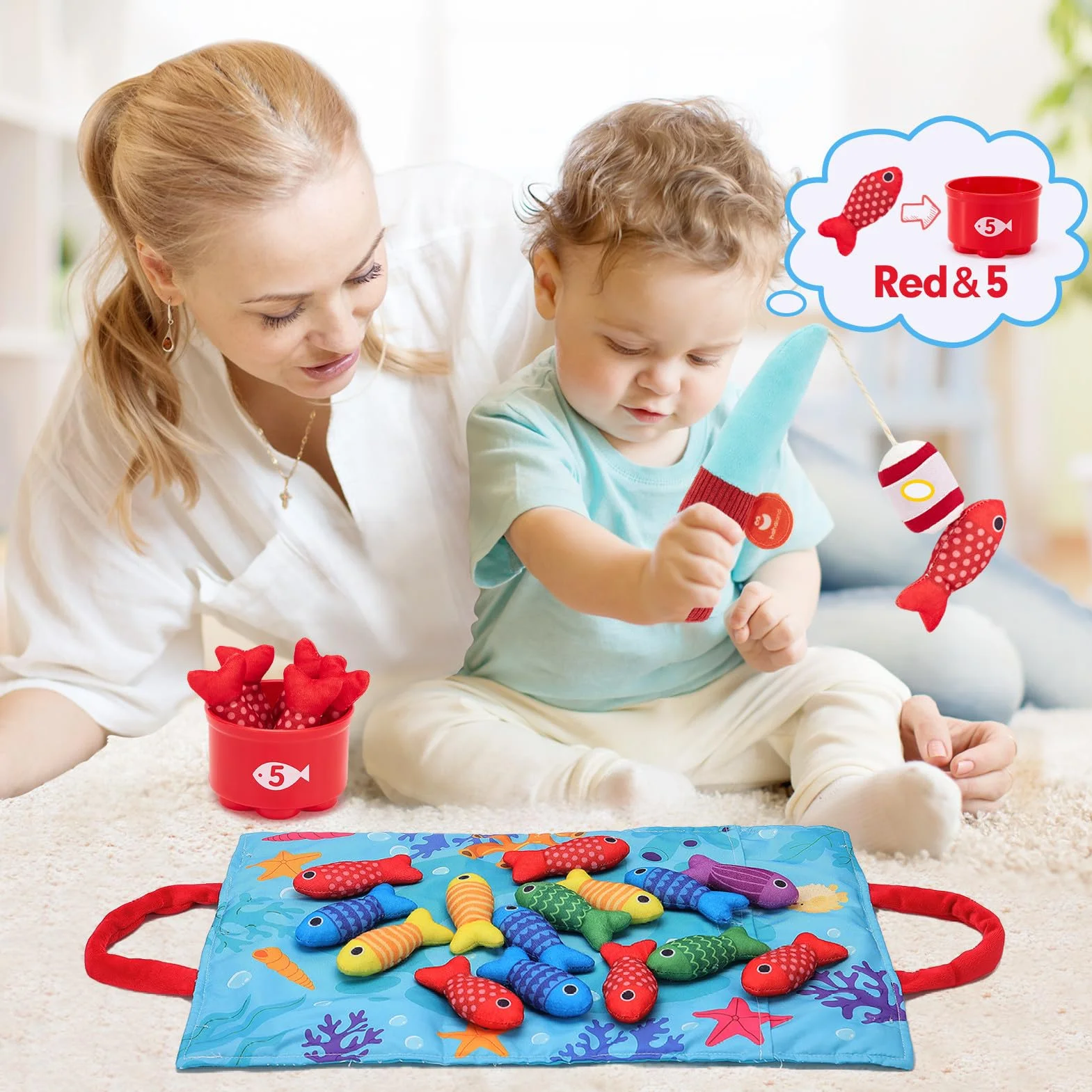 hahaland Juguetes Niños 1 año Montessori - Juego Pesca de Tela Juguetes Montessori Educativos Niños 1 2 3 años - Original Regalo Bebe 1 año Niño Niña