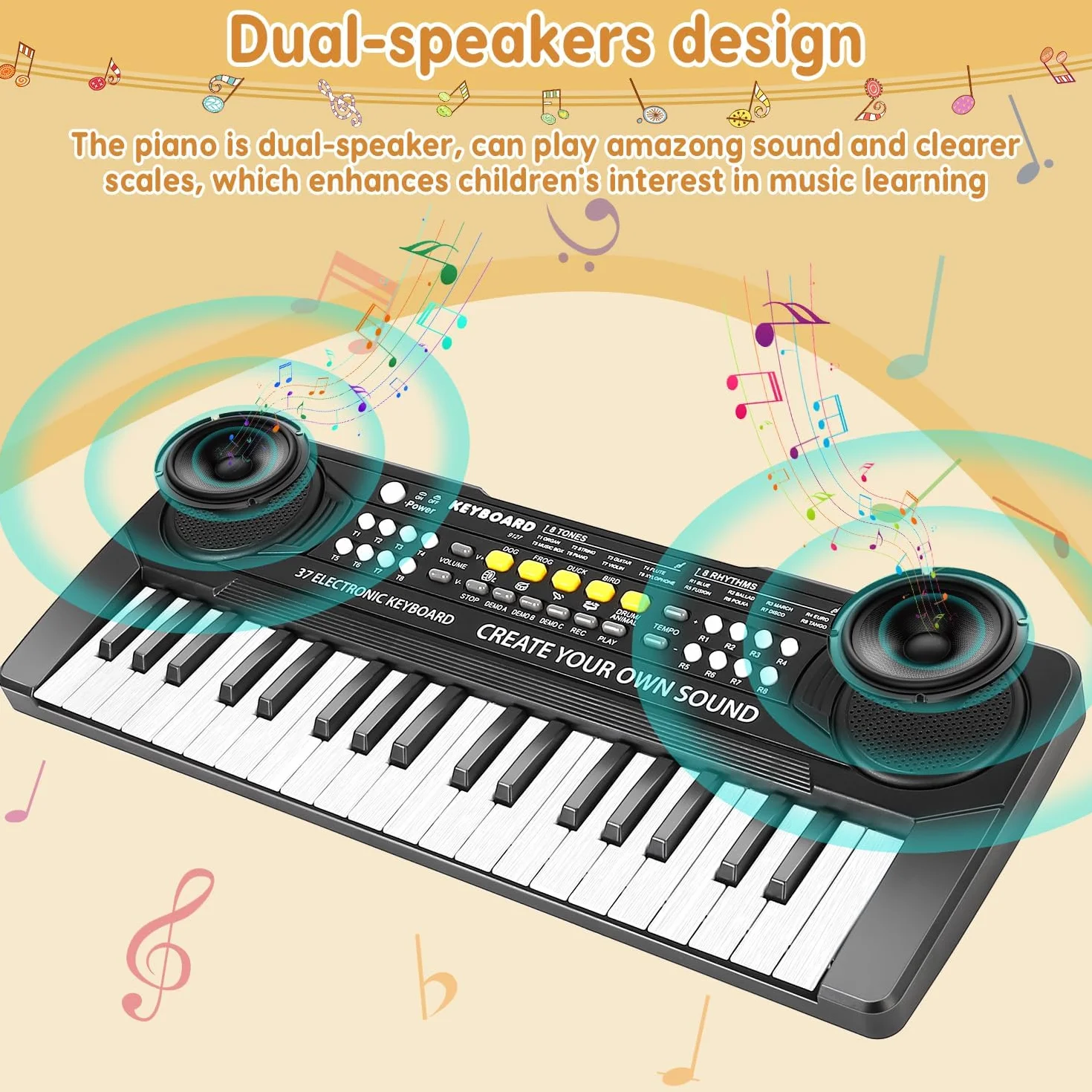 Teclado Electrónico Piano 37 Teclas,Teclado de Piano Portátil para niños con Fuente de Alimentación, Música Digital ,Educativa Regalo para Niños/Principiante Negro