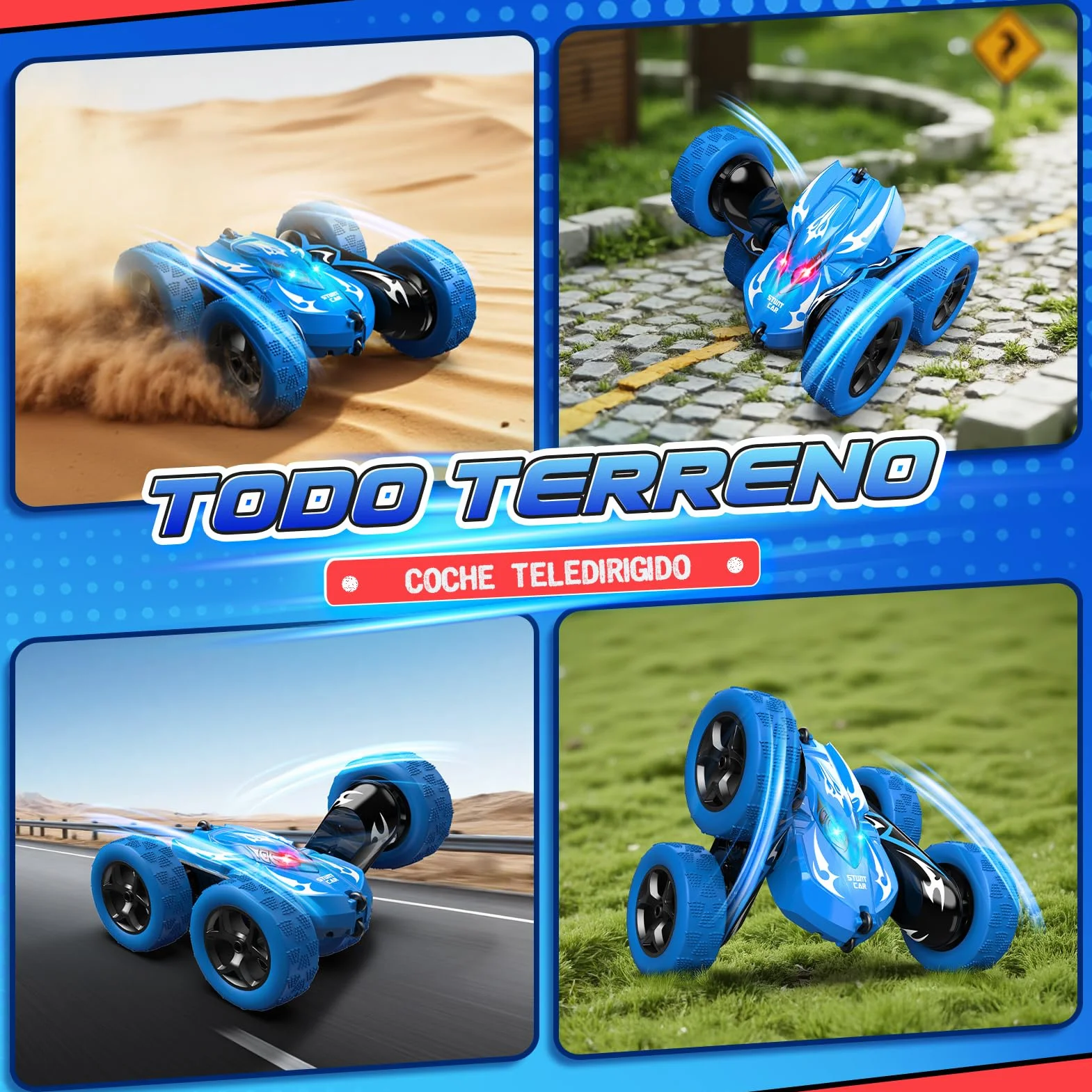 HappyGoLucky Coche Teledirigido 360° Rotación Faros LED 2.4 GHz RC Monster Truck 4x4 Crawler Juguete Regalo Niños 3-8 Años