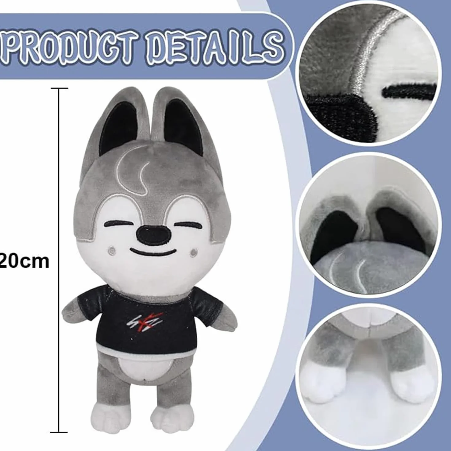 Skzoo peluche 20 cm, peluche oficial de Stray Kids, peluche de anime de dibujos animados, adorable pieza de colección para fanáticos (lobo)