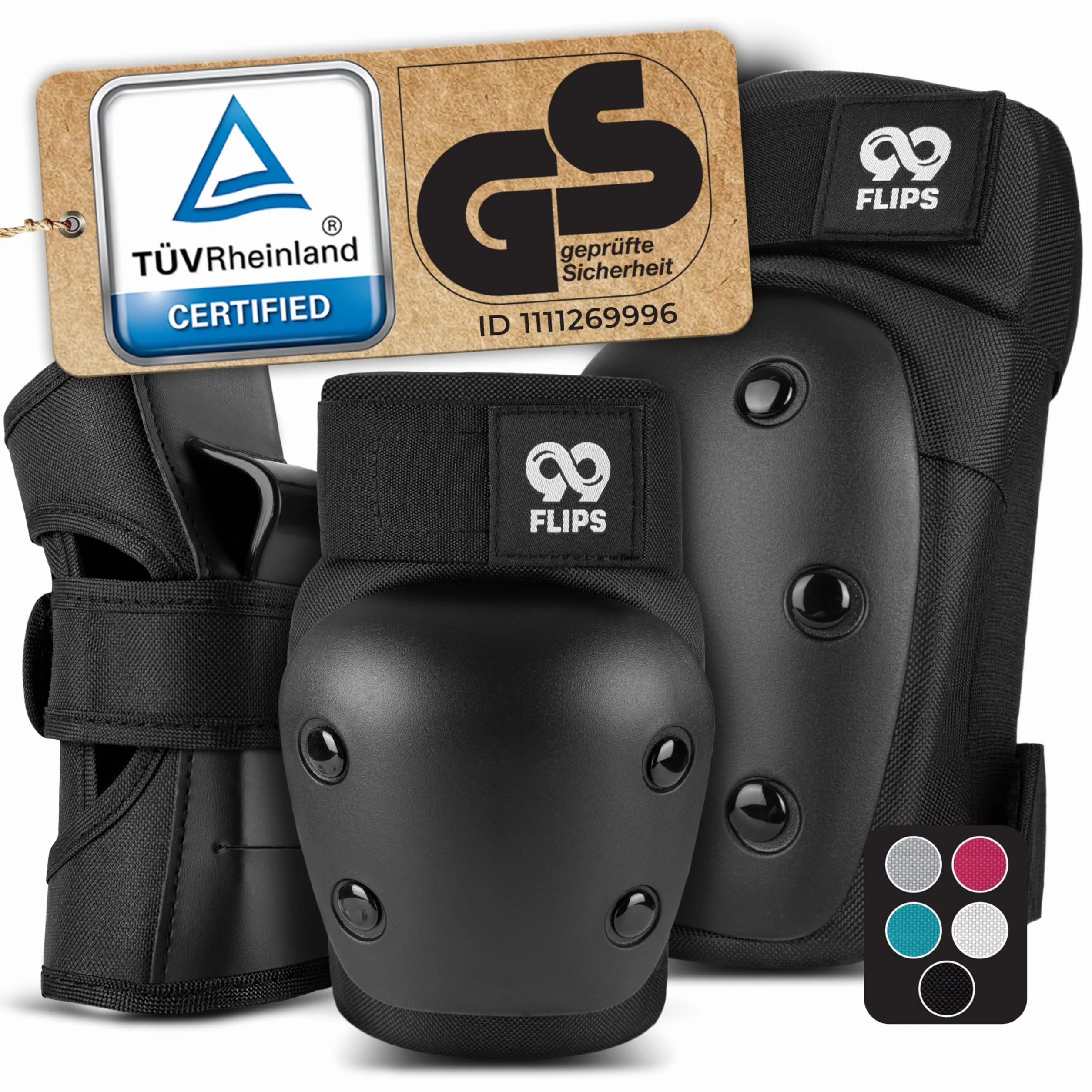 99FLIPS Protecciones Patines en Linea Adulto Set Rodilleras Coderas Skateboard Negro Talla L