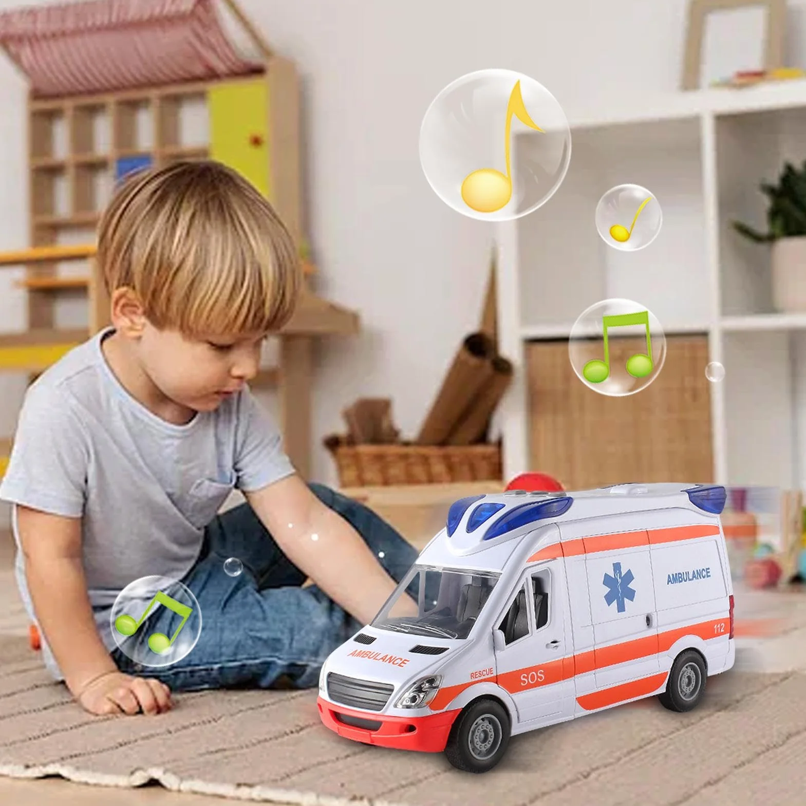 Coche Ambulancia Ambulancia niño vehículo Rescate Coche para Jugar y aprende con Luces y Sonidos vehículo de Rescate Urbano