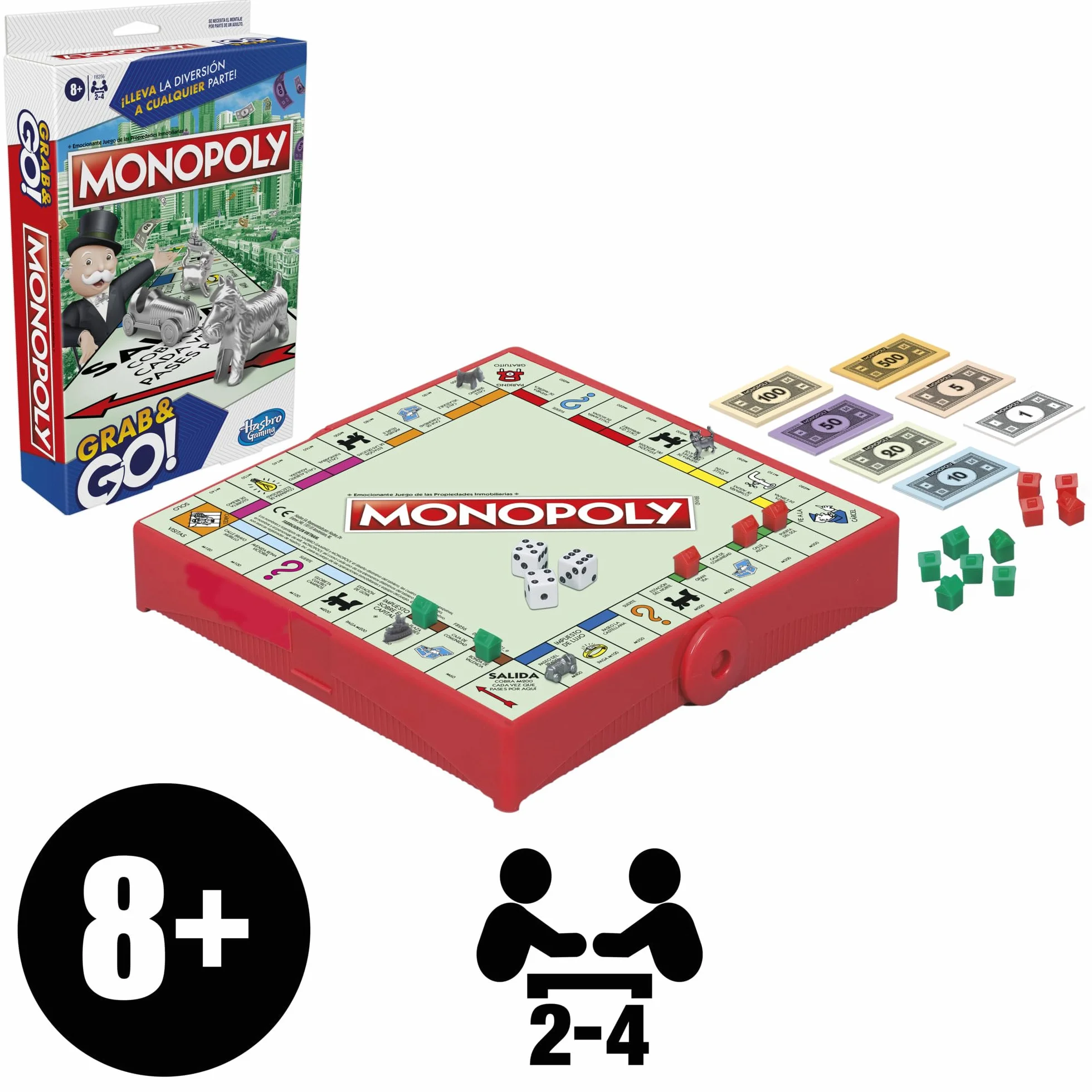 Hasbro Gaming Monopoly Grab and Go Juego de Mesa Portátil 2-4 Jugadores 8+ Años Estrategia