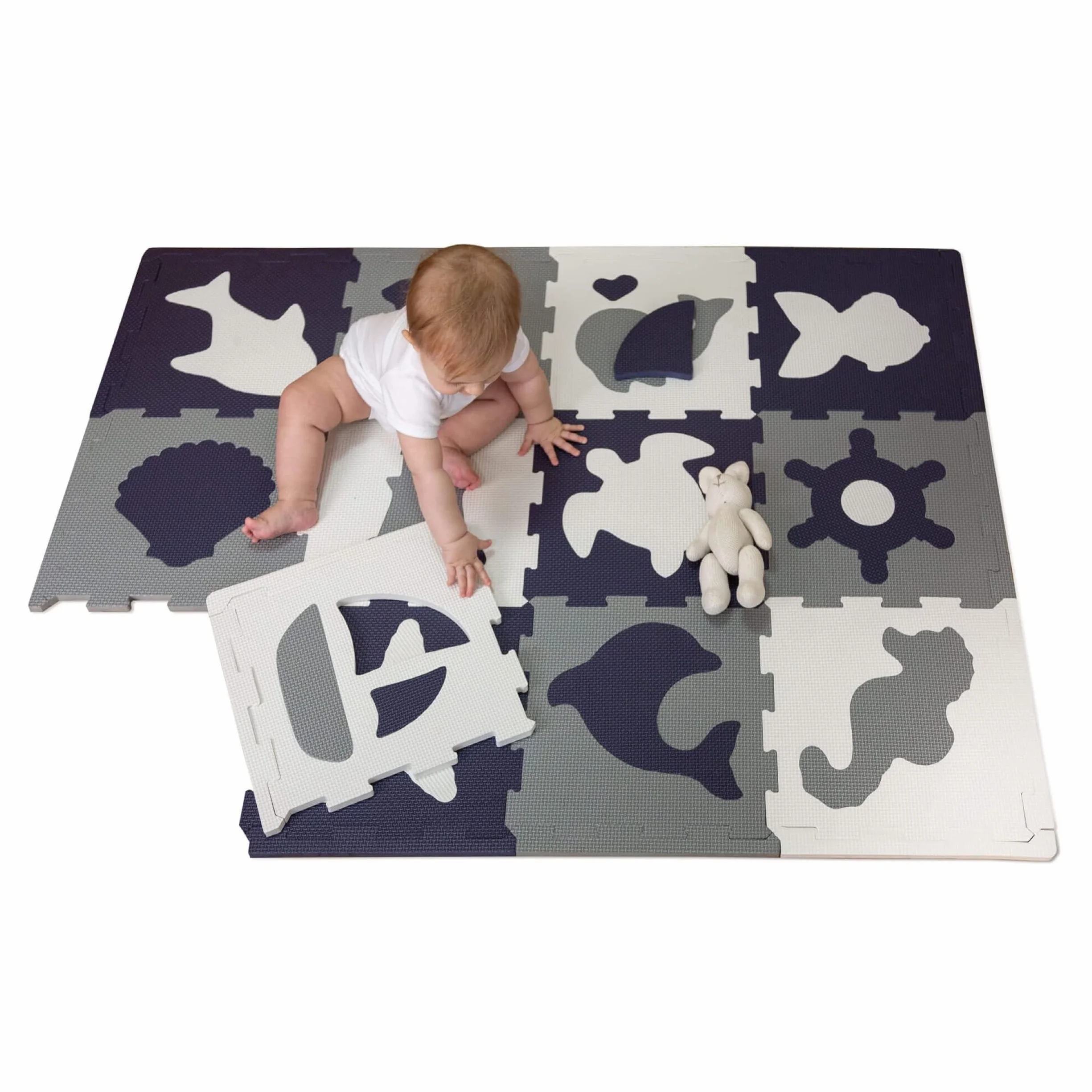 Hakuna Matte Alfombra Puzle Infantil de Espuma 1,2 x 0,9 m Motivo Mundo Marino – Set de 12 Piezas de 30x30 cm – Alfombra de Gateo Acolchada de Gran Grosor, Libre de Sustancias Nocivas