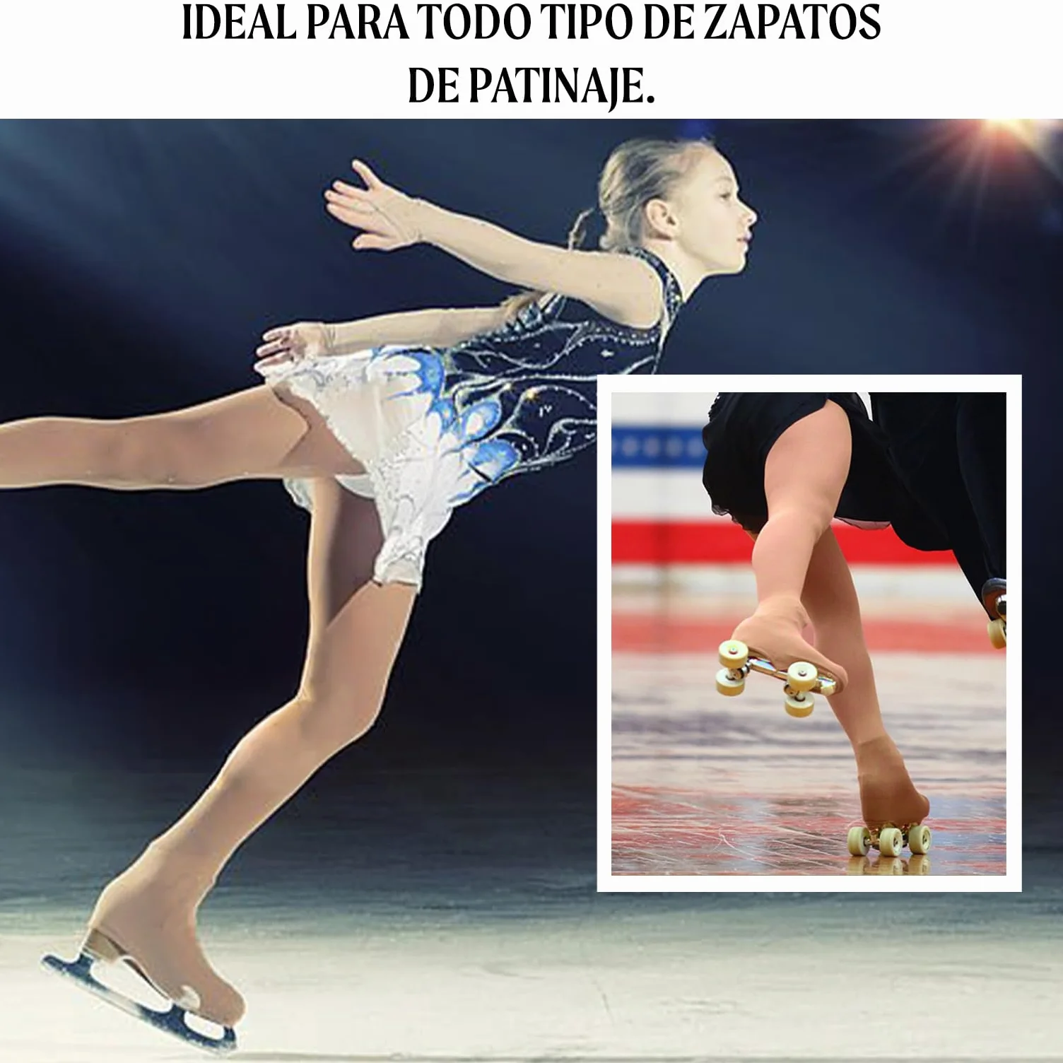 CALZITALY Medias Cubrepatin Niña 70 DEN Patinaje Artístico Professional Skating Natural Negro 6-12 Años