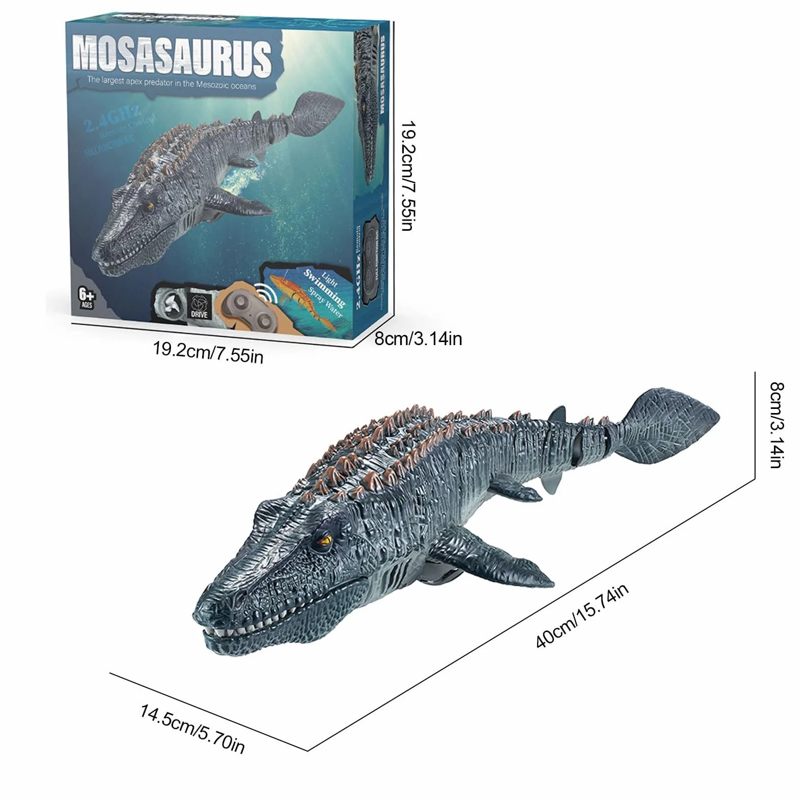 De Piscina para Dinosaurios - Mosasaurus Control Remoto, De Agua De Buceo, Función De Pulverización Ligera | Natación para Niños Lago Baño Océano Juego Dinosaurio RC Juguetes