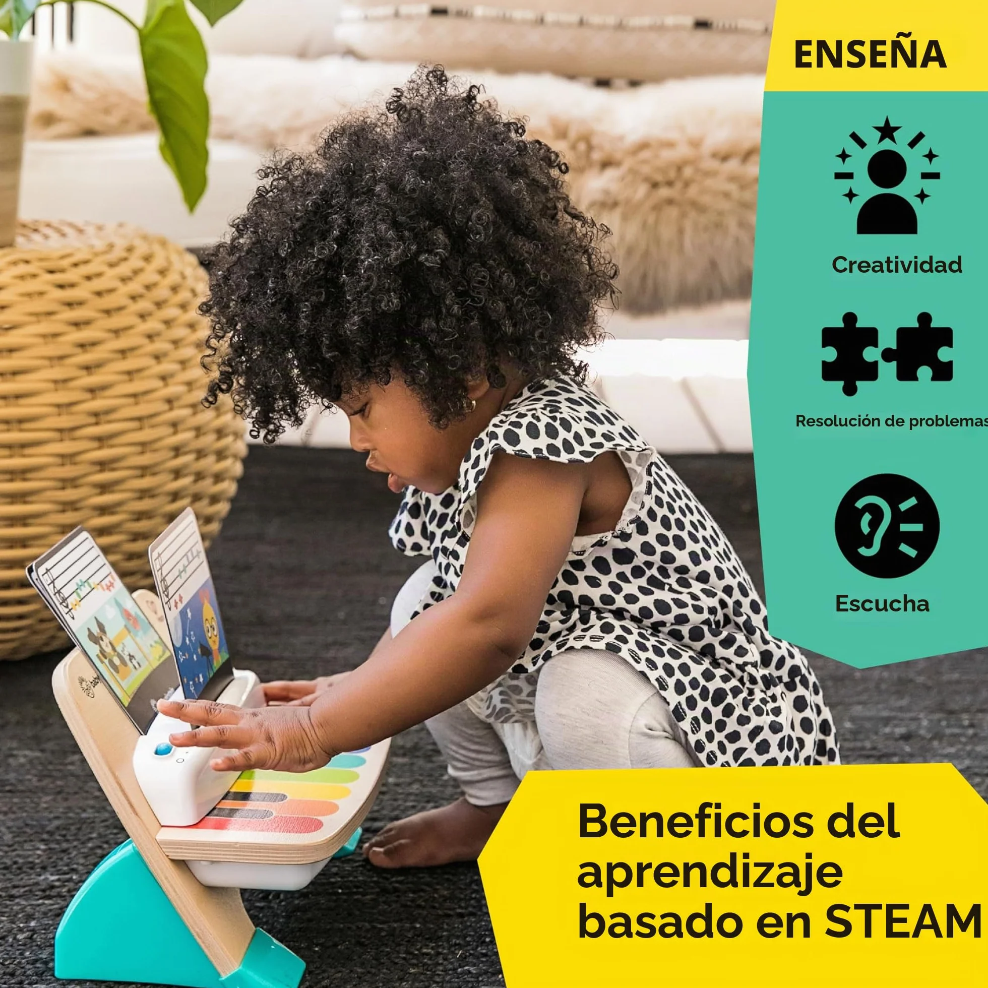 Baby Einstein, Hape, Piano Magic Touch, Juguete Musical de Madera, Incluye 3 partituras y 6 Canciones, Volumen Ajustable, a Partir de 6 Meses, Be Piano, 1 Unidad (Paquete de 1)
