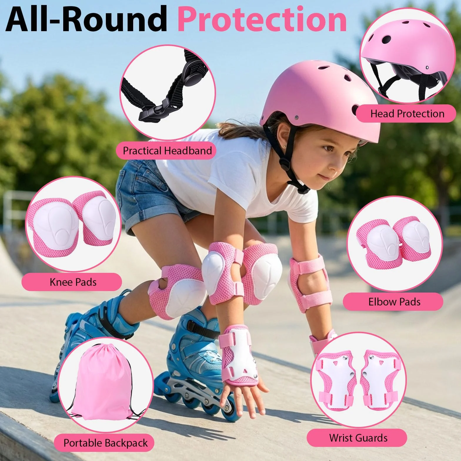 Equipo de Proteccion Infantil 9 Piezas con Casco Ajustable, Rodilleras, Coderas y Muñequeras para Patinaje Ciclismo