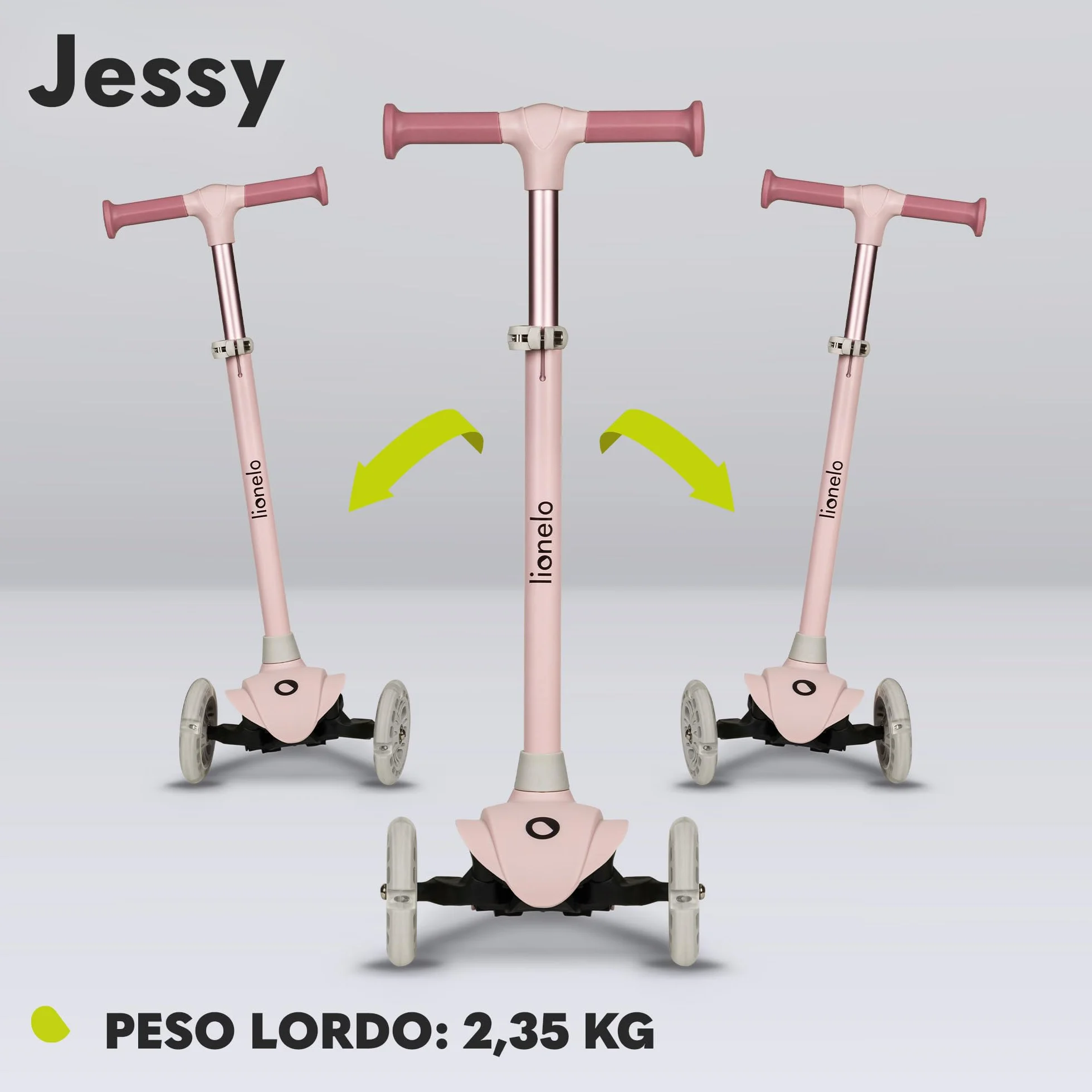 LIONELO Jessy Scooter de Equilibrio para niños de 3 años hasta 50 kg, Scooter de 3 Ruedas Ligero con Ajuste de Altura, Ruedas LED, Plataforma Antideslizante