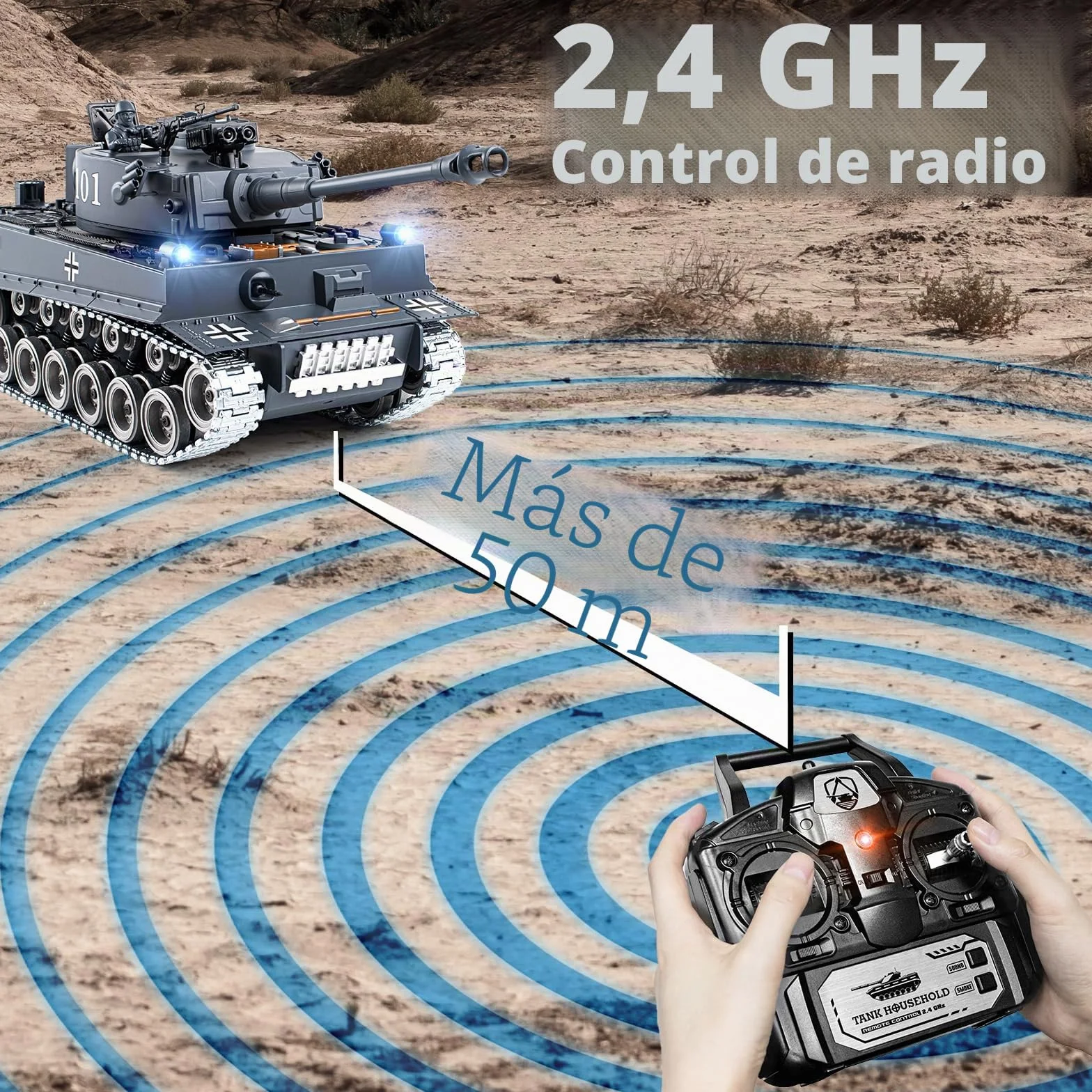 Supdex Tanque Teledirigido Batalla 1/18, RC Tiger I, 2.4Ghz Anque Control Remoto, Tanque Teledirigido con Sonido y Humo, Radiocontrol Kit de Juguete de para Adultos y Niños