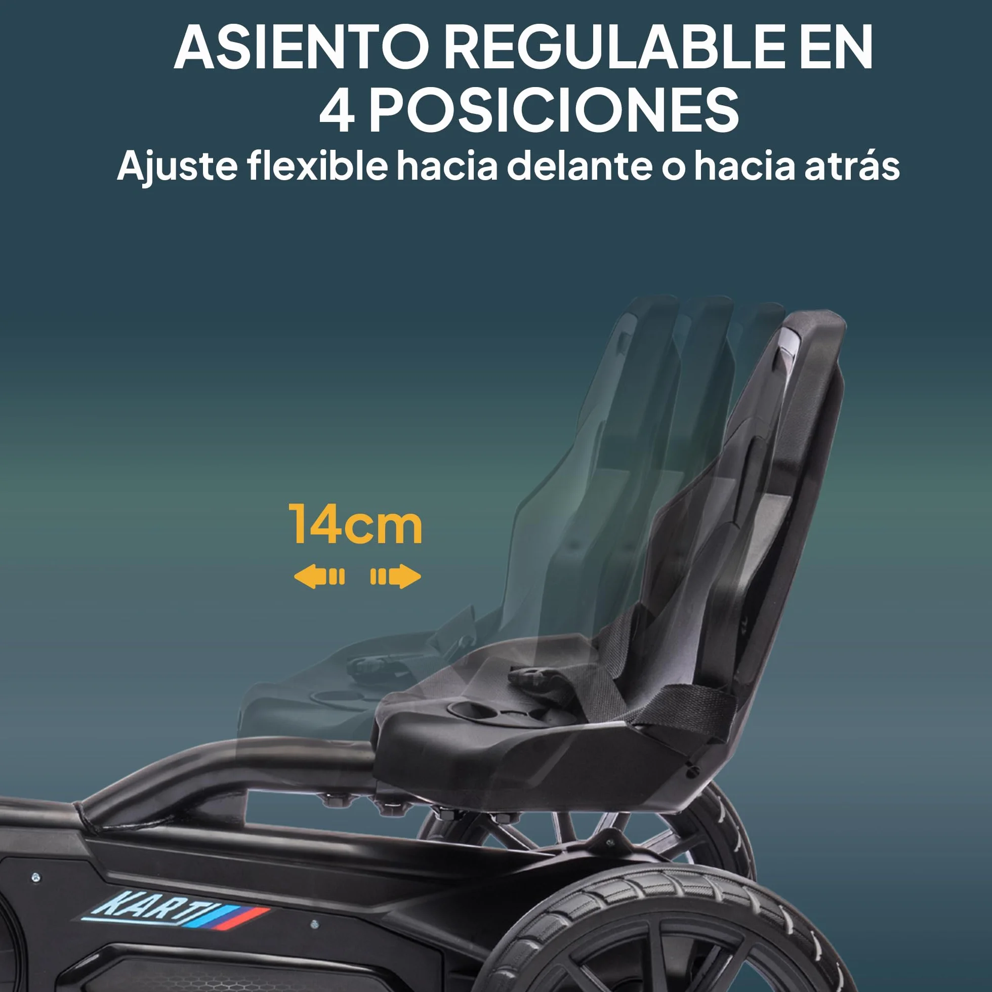 HOMCOM Kart Pedales Go Kart a Pedales para Niños de 3-8 Años con Asiento Ajustable en 4 Posiciones Freno de Mano Ruedas de EVA y Marco Metálico Carga 30 kg Negro